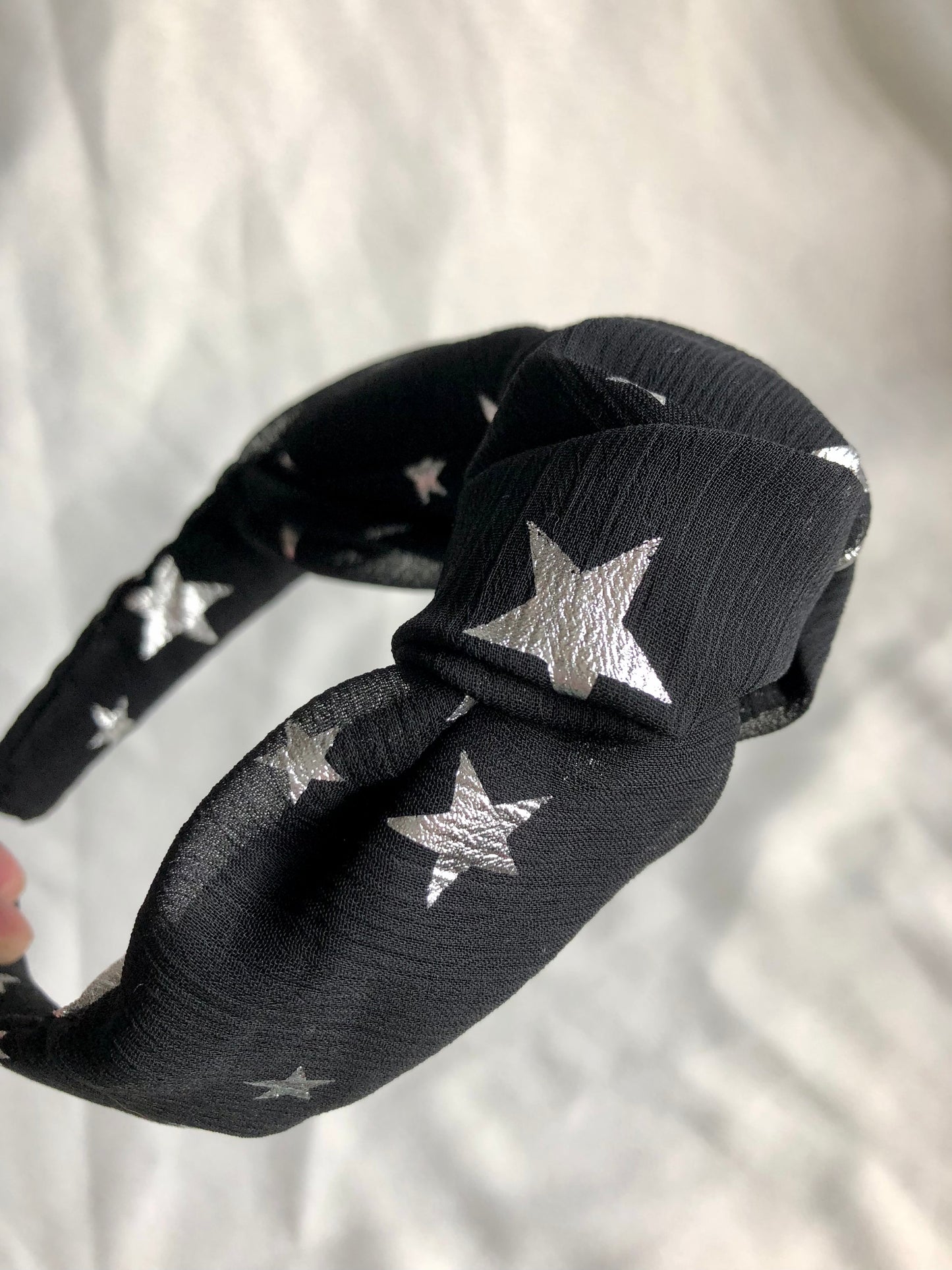Silver Stars on Black Chiffon Headband - choose style