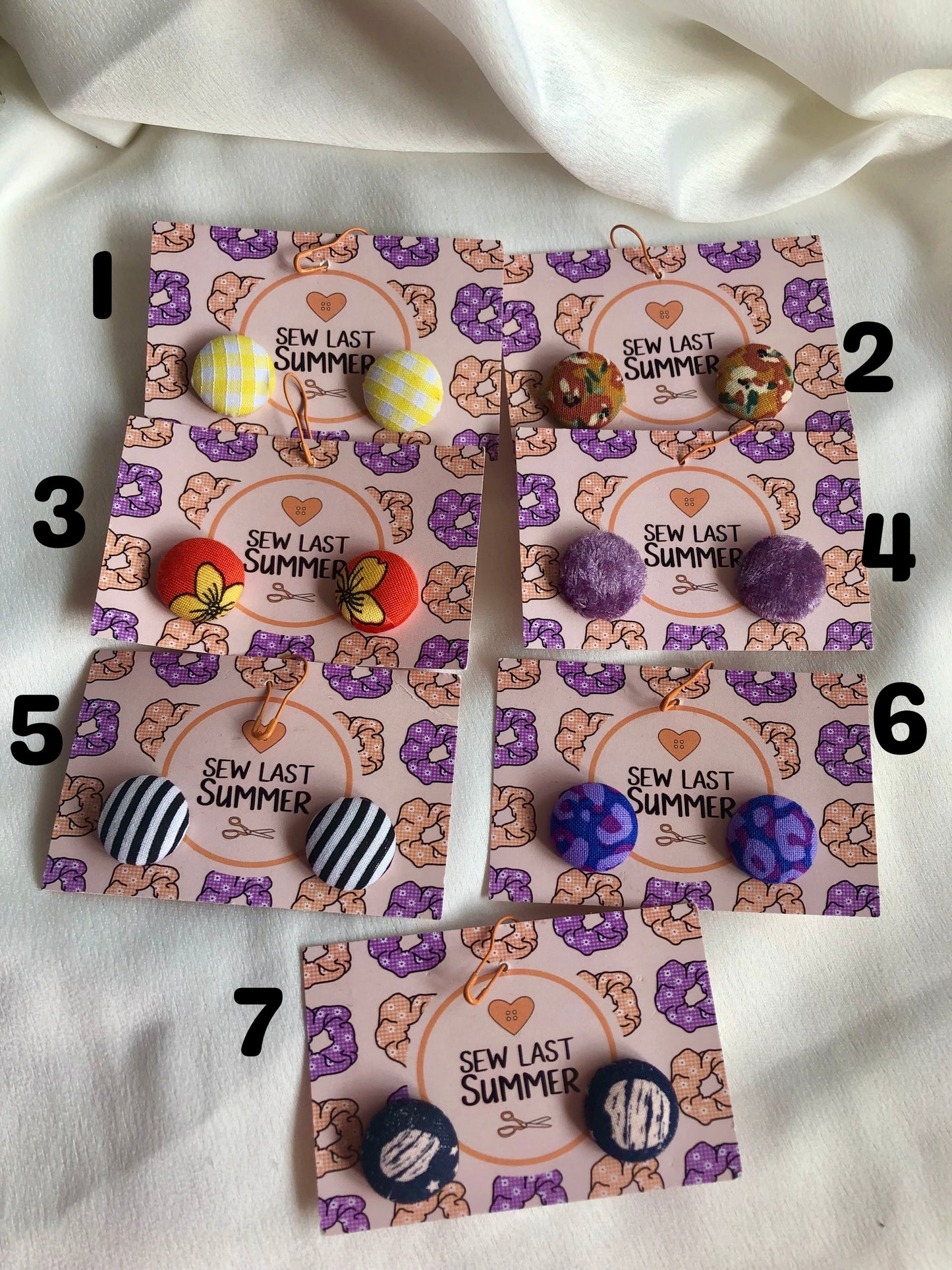 Zero Waste Button Earrings - choose pattern