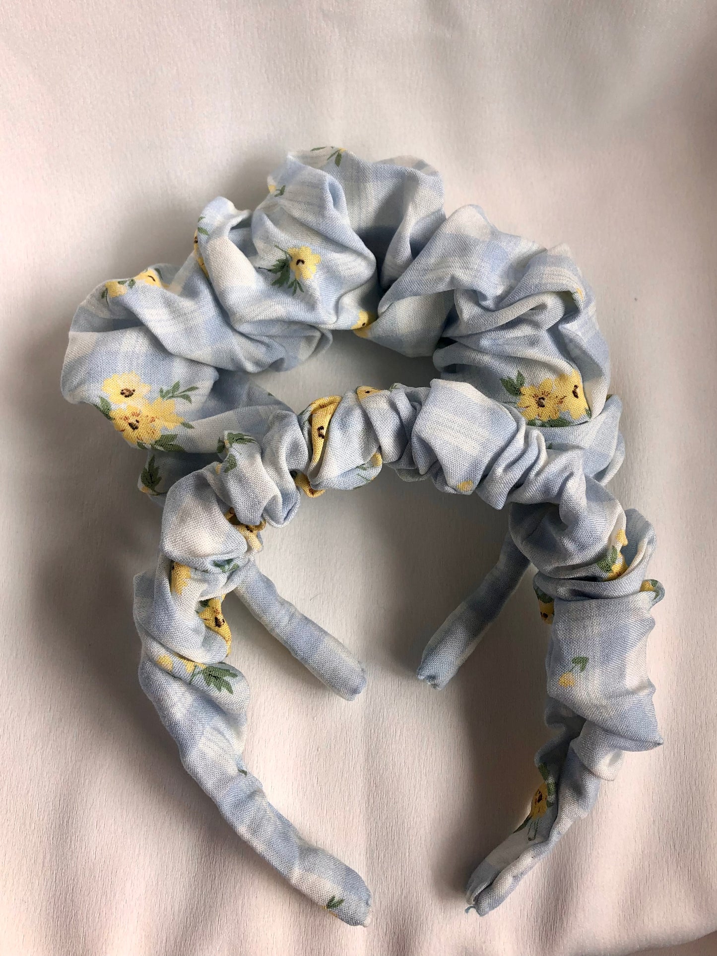 Baby blue check with yellow floral Hair Band