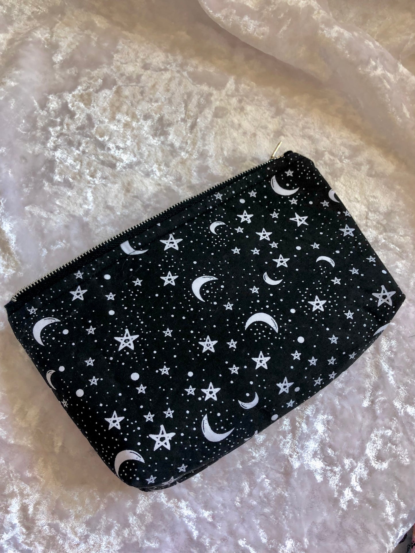 Black & white celestial print zipped pouch/make up bag