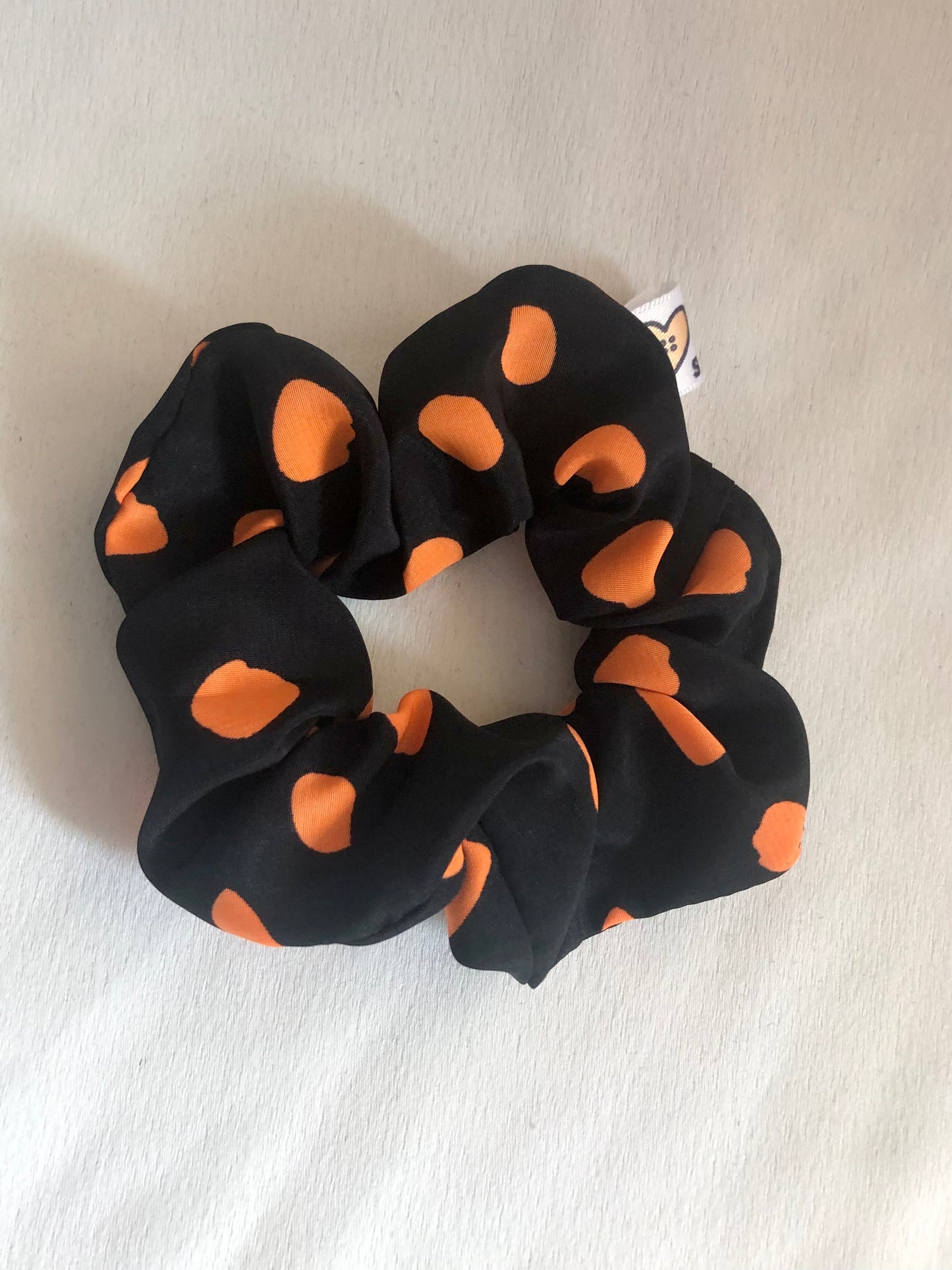Orange and Black Spotty Hair Scrunchie - choose size