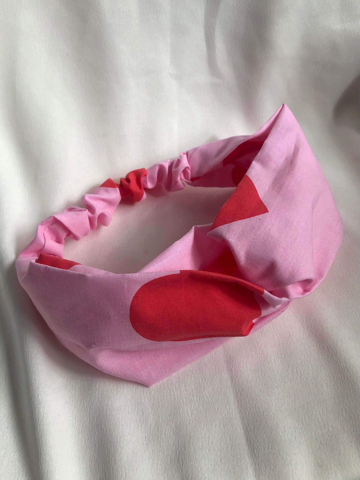 Pink with Red Hearts Stretch Headband