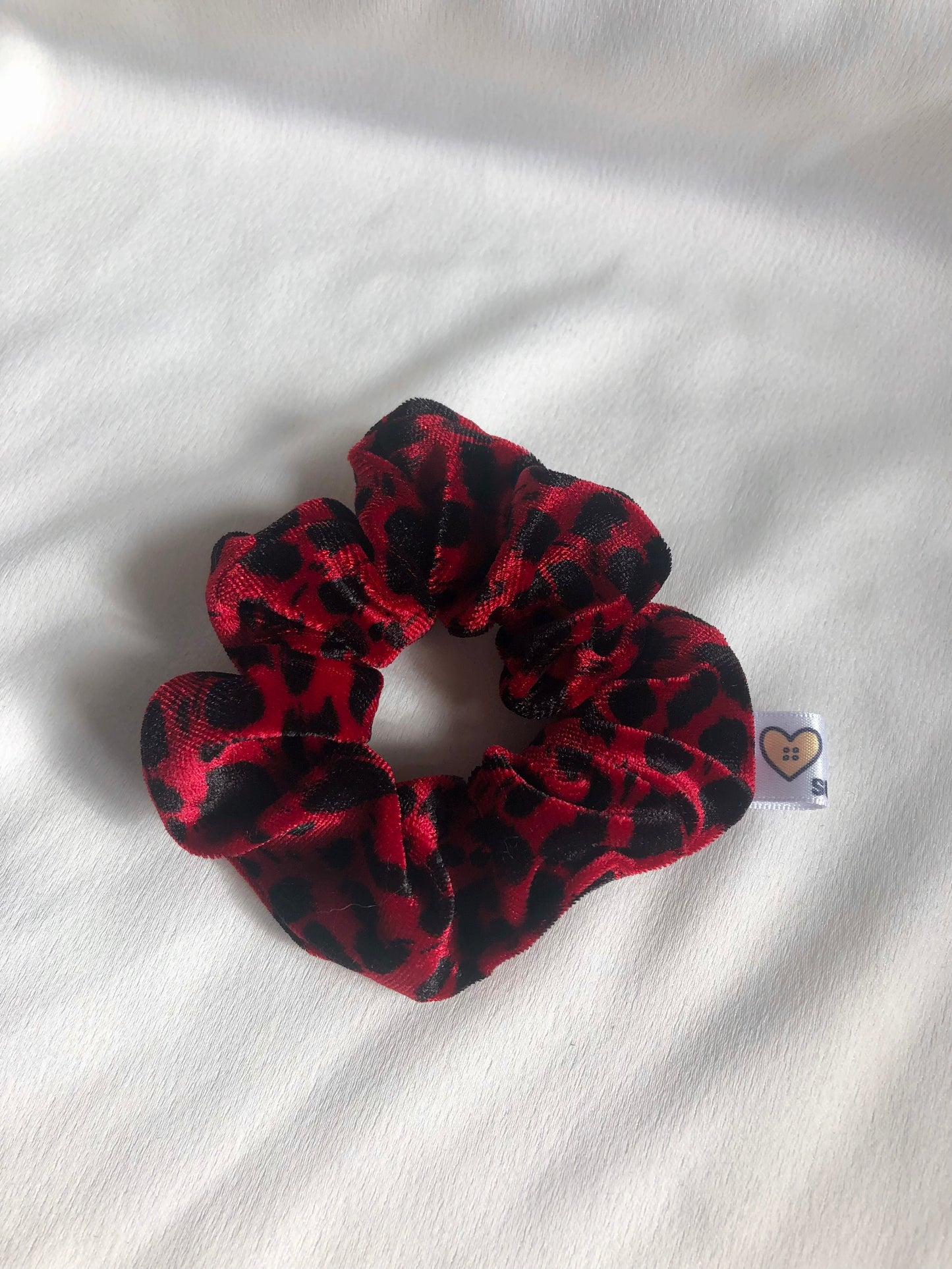 Red and Black Leopard Print Velvet Hair Scrunchie - choose size & colour