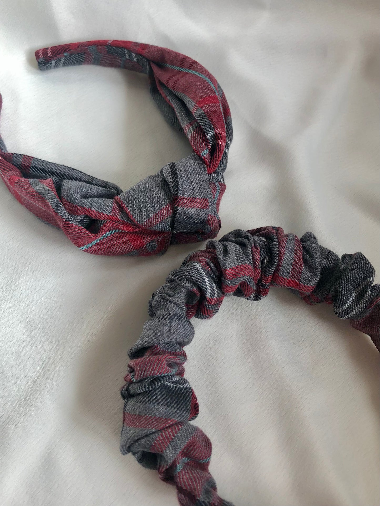 Red tartan headband - choose style