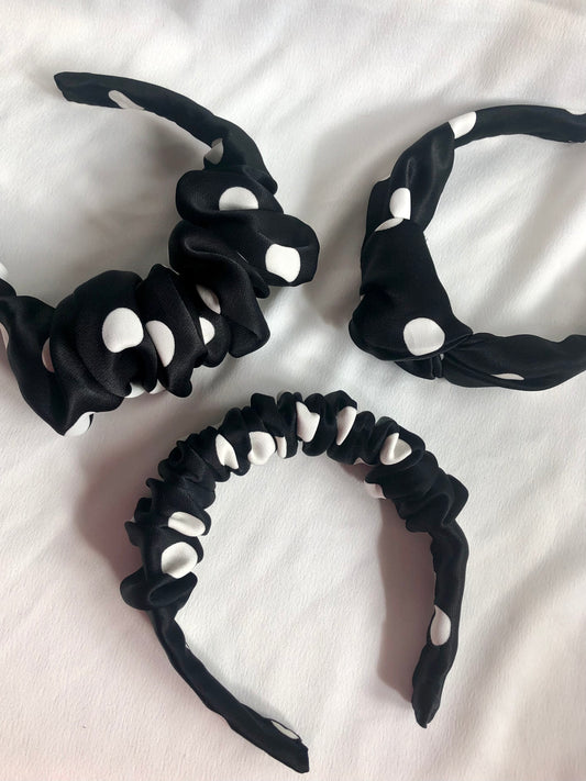 Black with White Polka Dot Headband - choose style