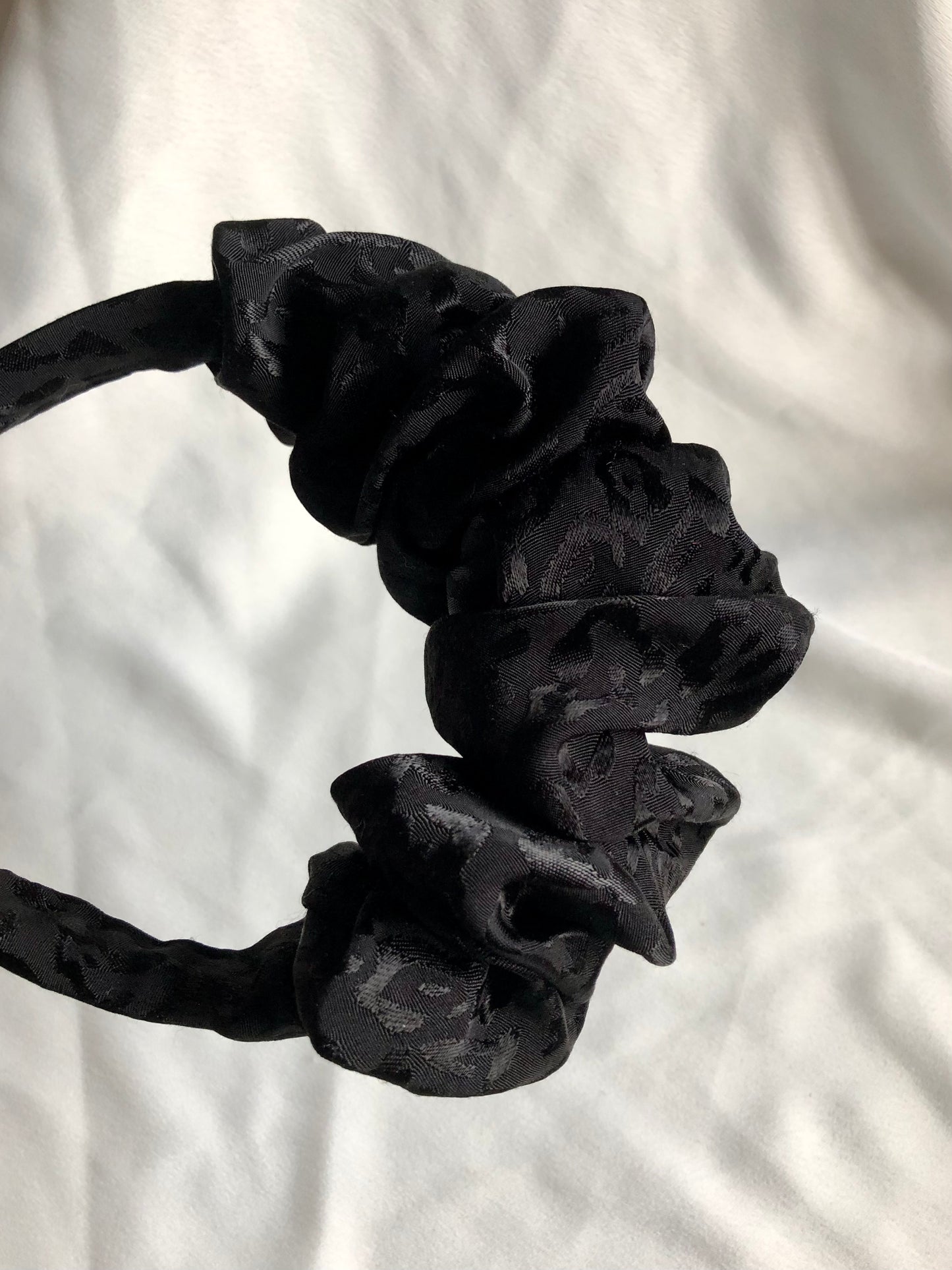 Black Leopard Print Jacquard Satin Headband - choose style