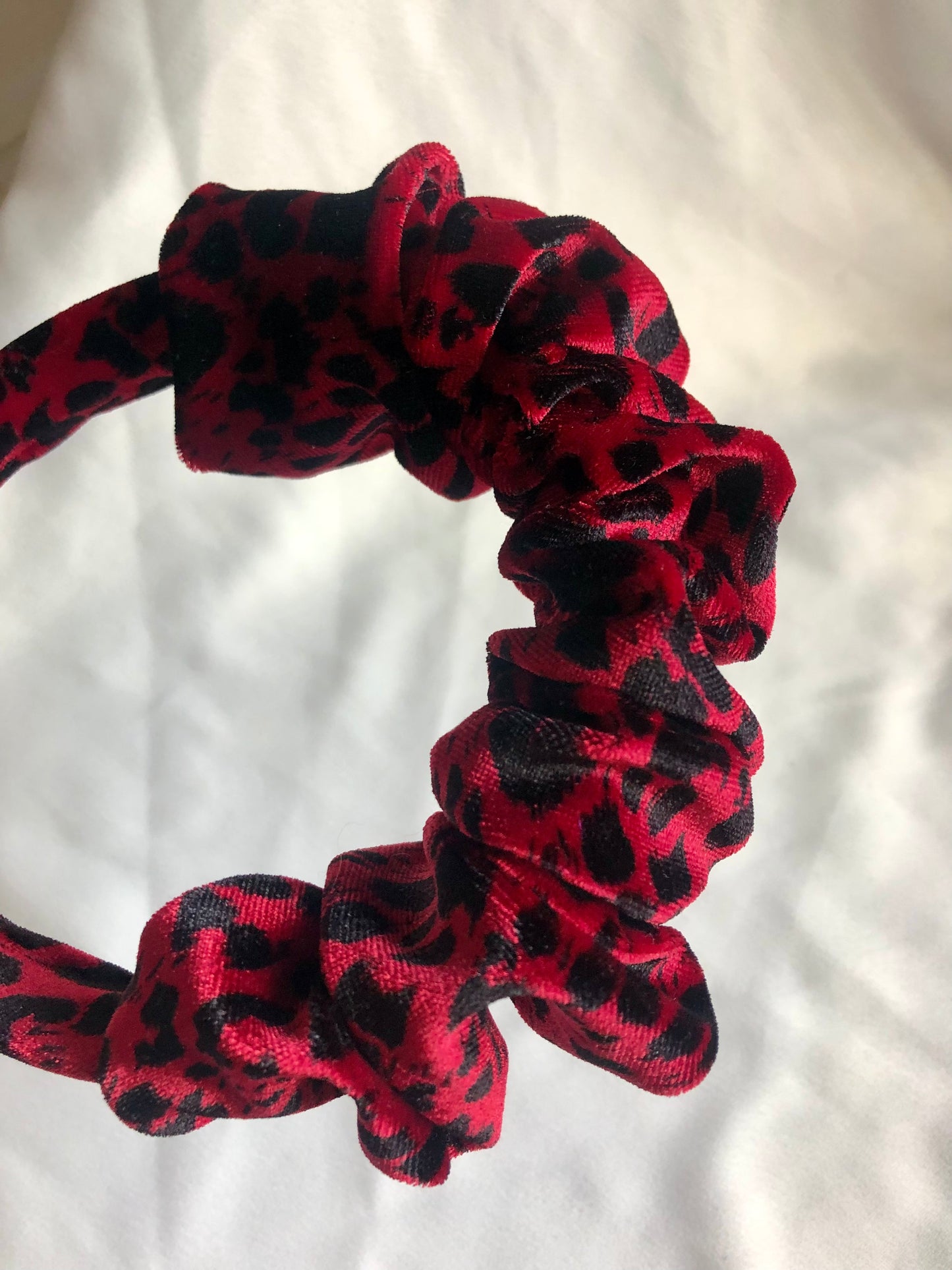 Red and Black Leopard Print Velvet Headband - choose style