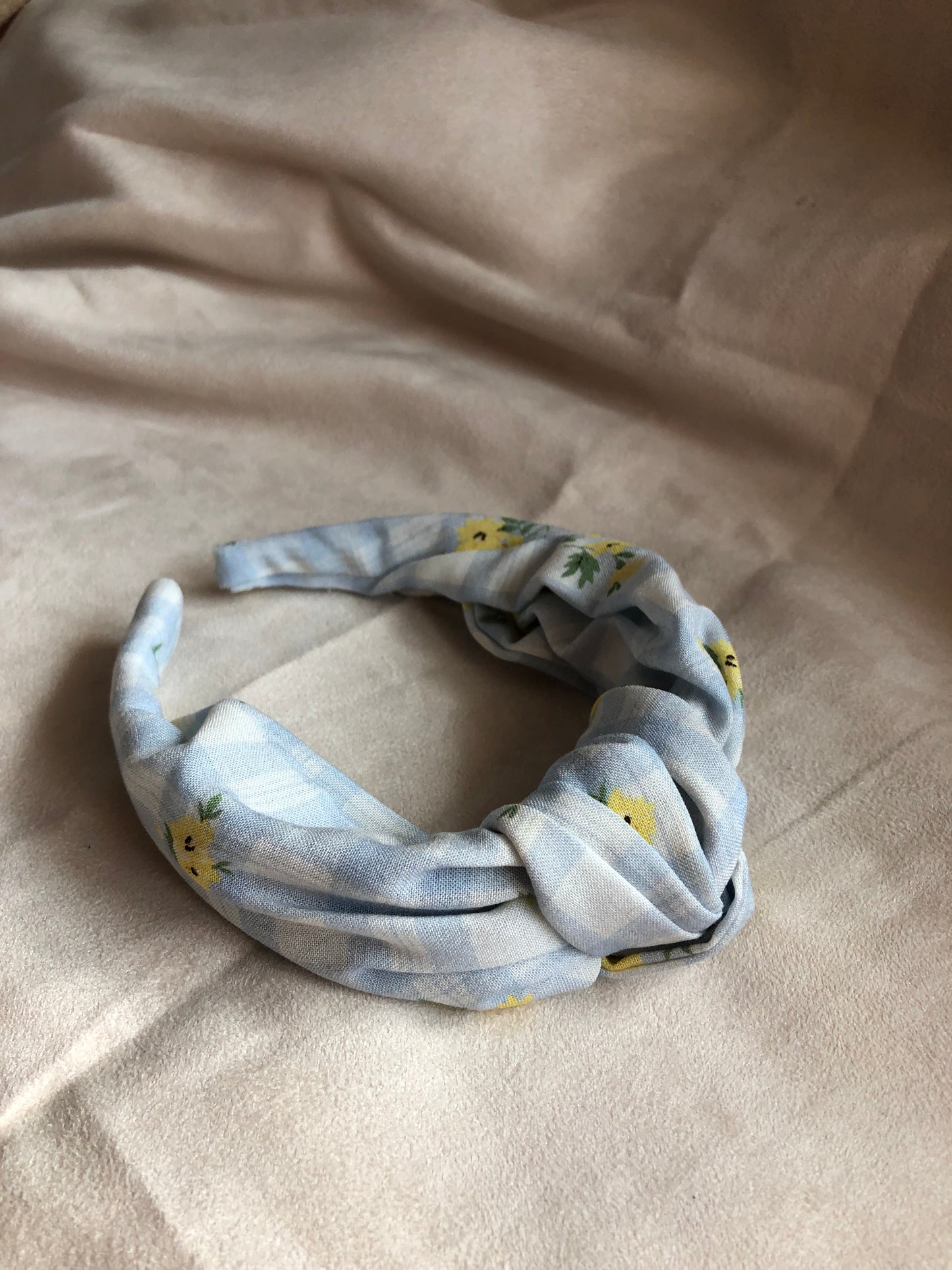 Baby blue check with yellow floral Hair Band