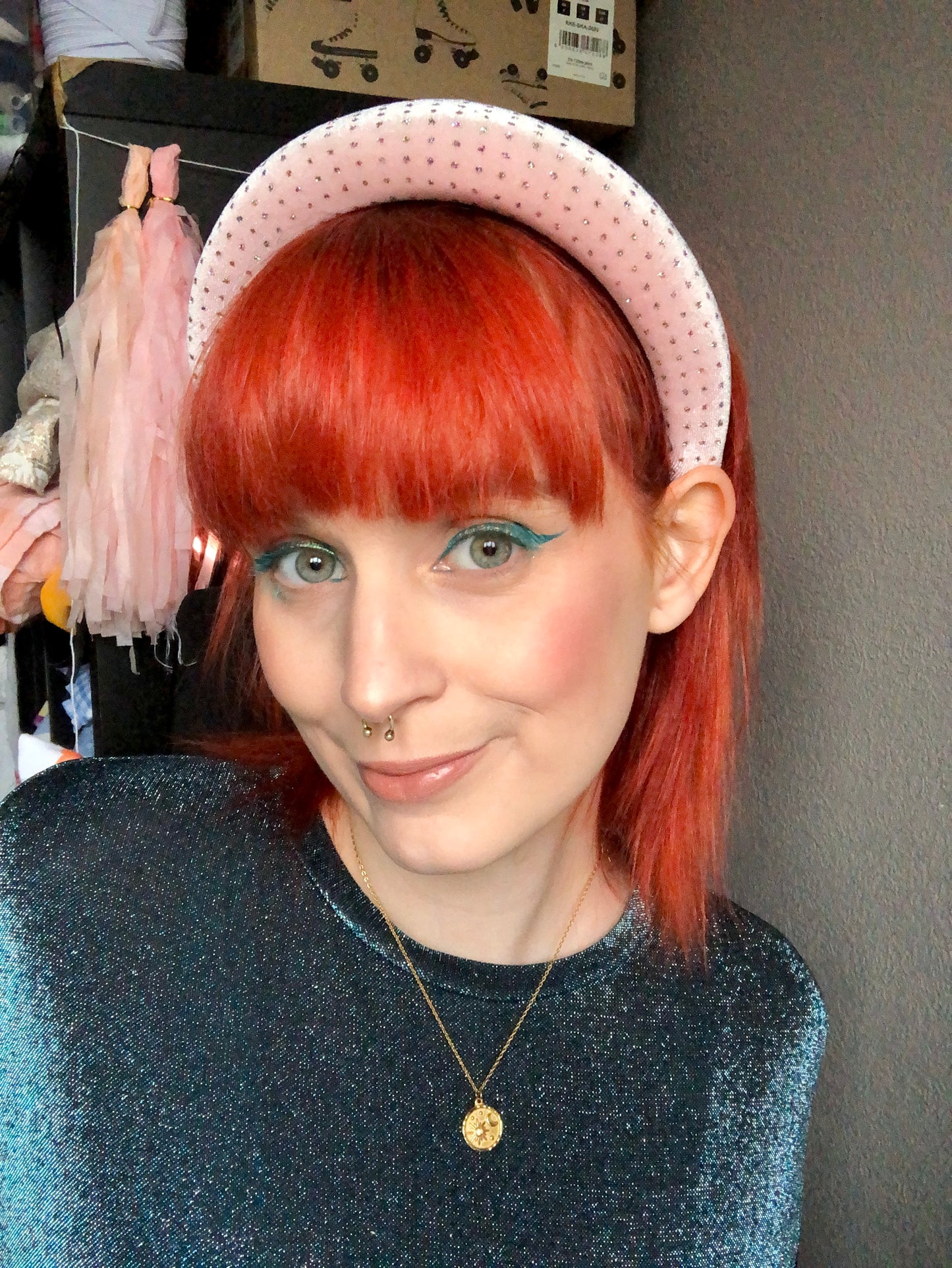 Pale Pink Glitter Velvet Chunky Padded Headband
