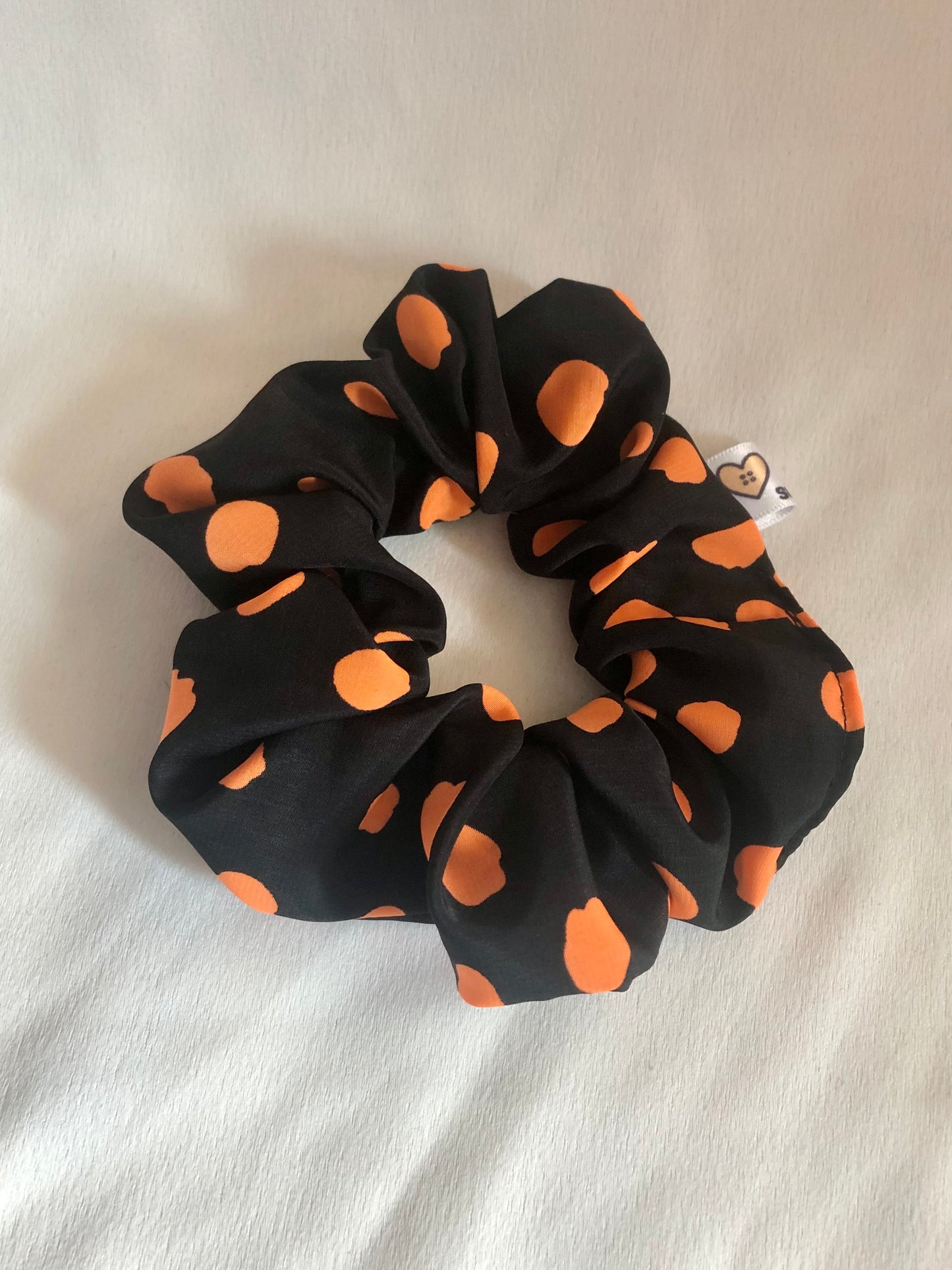 Orange and Black Spotty Hair Scrunchie - choose size