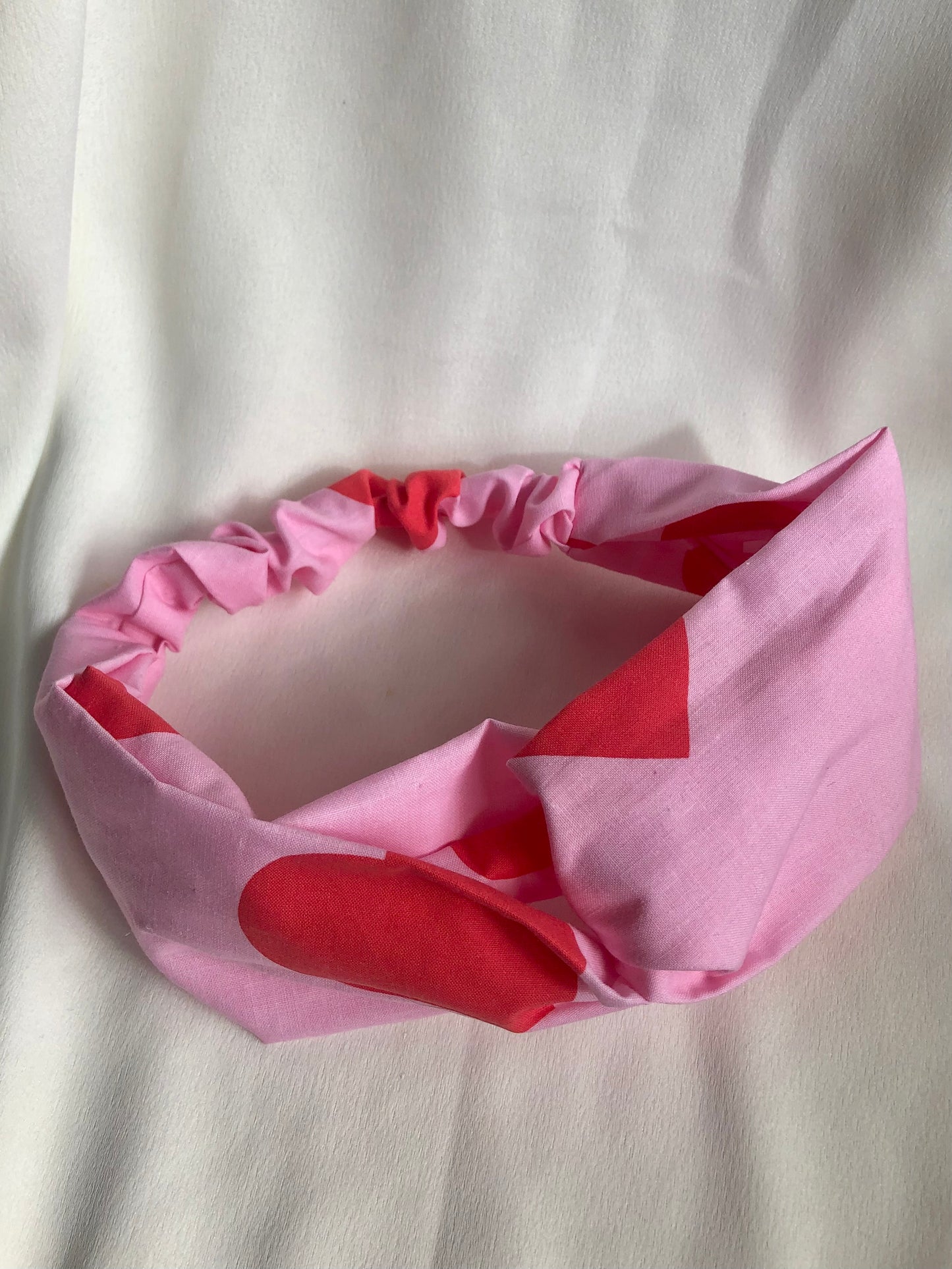 Pink with Red Hearts Stretch Headband