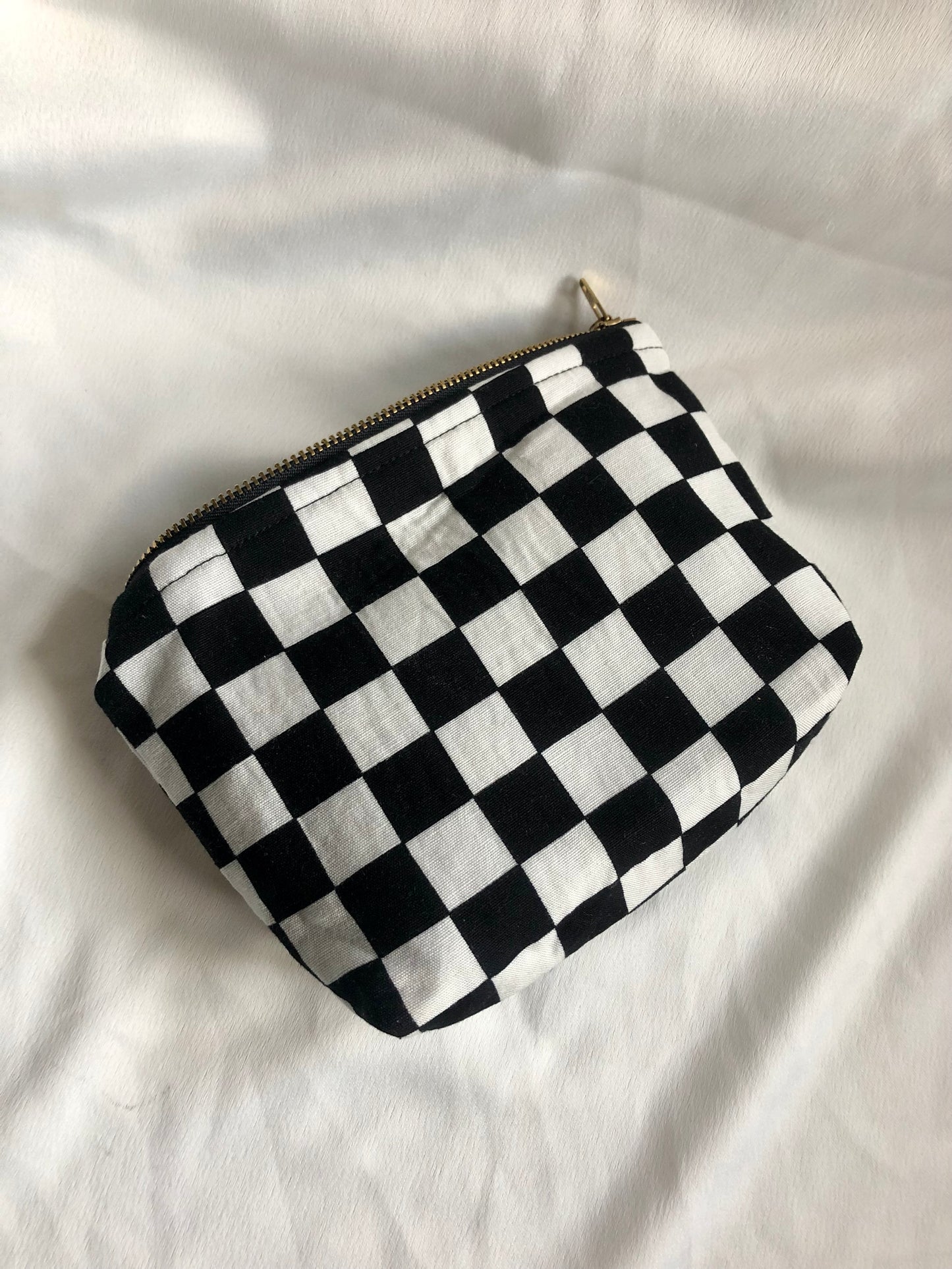 Vanessa checkerboard print zipped pouch/make up bag