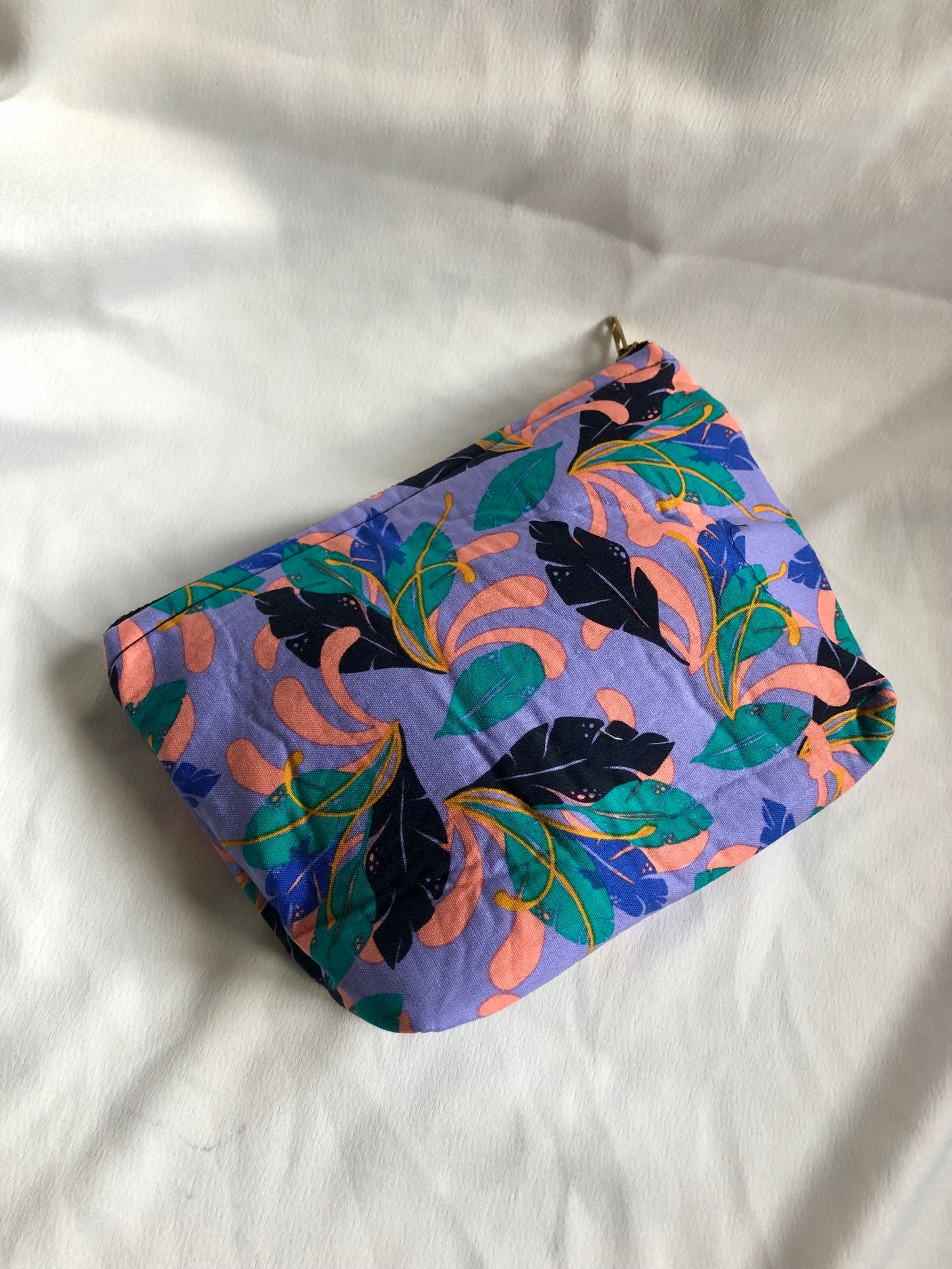 Lilac botanical print zipped pouch/make up bag (one of a kind, ready to ship)