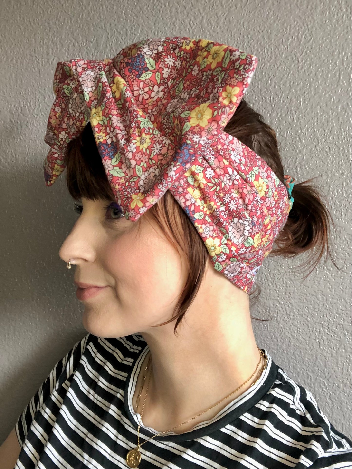 Ditsy floral print - coral or blue wire wrap headband
