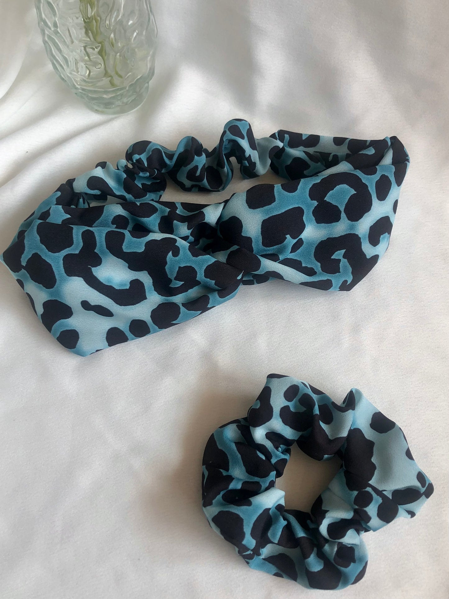 Sapphire Blue Leopard Print Scrunchie - choose size