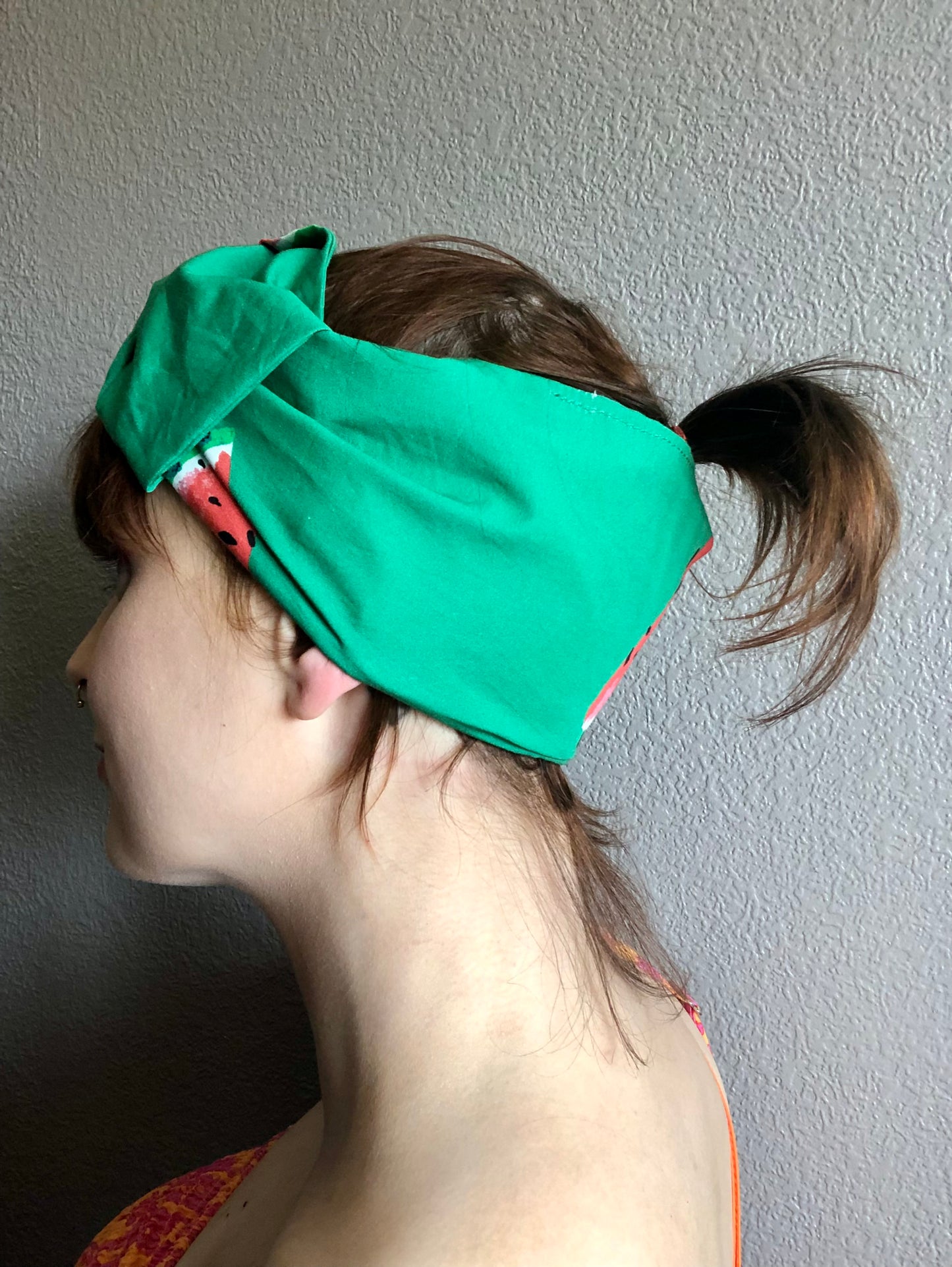 Watermelon print on green wire wrap headband