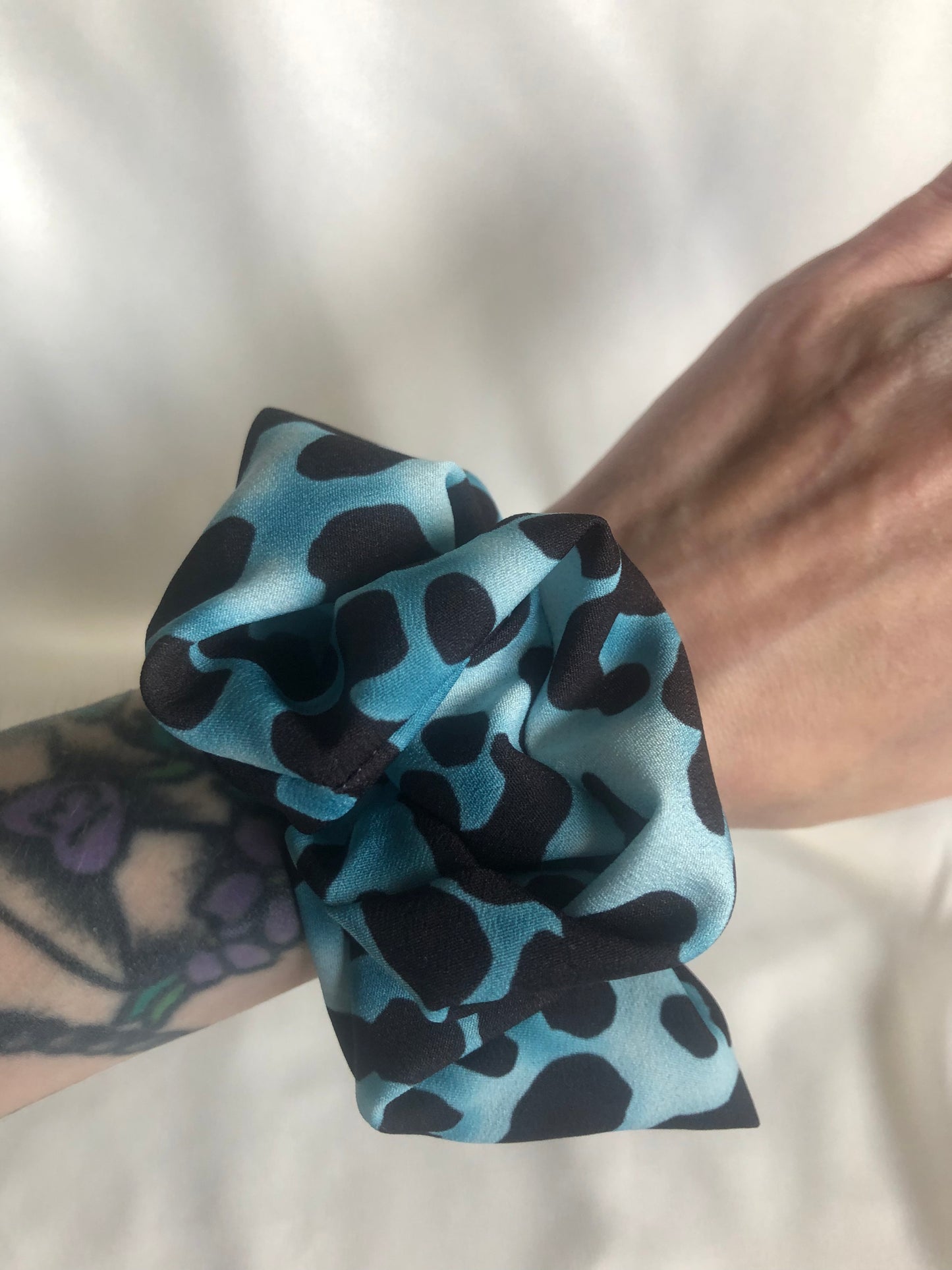 Sapphire Blue Leopard Print Scrunchie - choose size