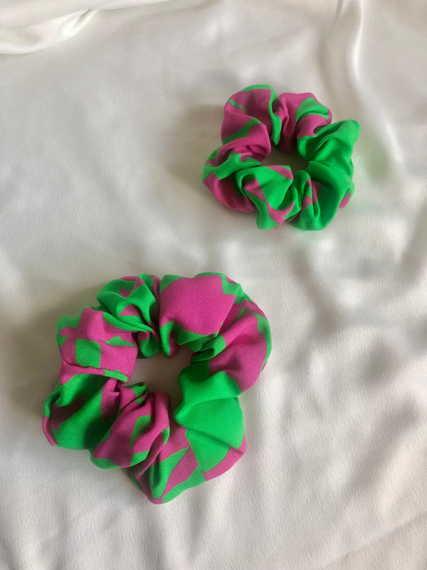 Tutti Frutti Green and Pink Abstract Print Scrunchie - choose size