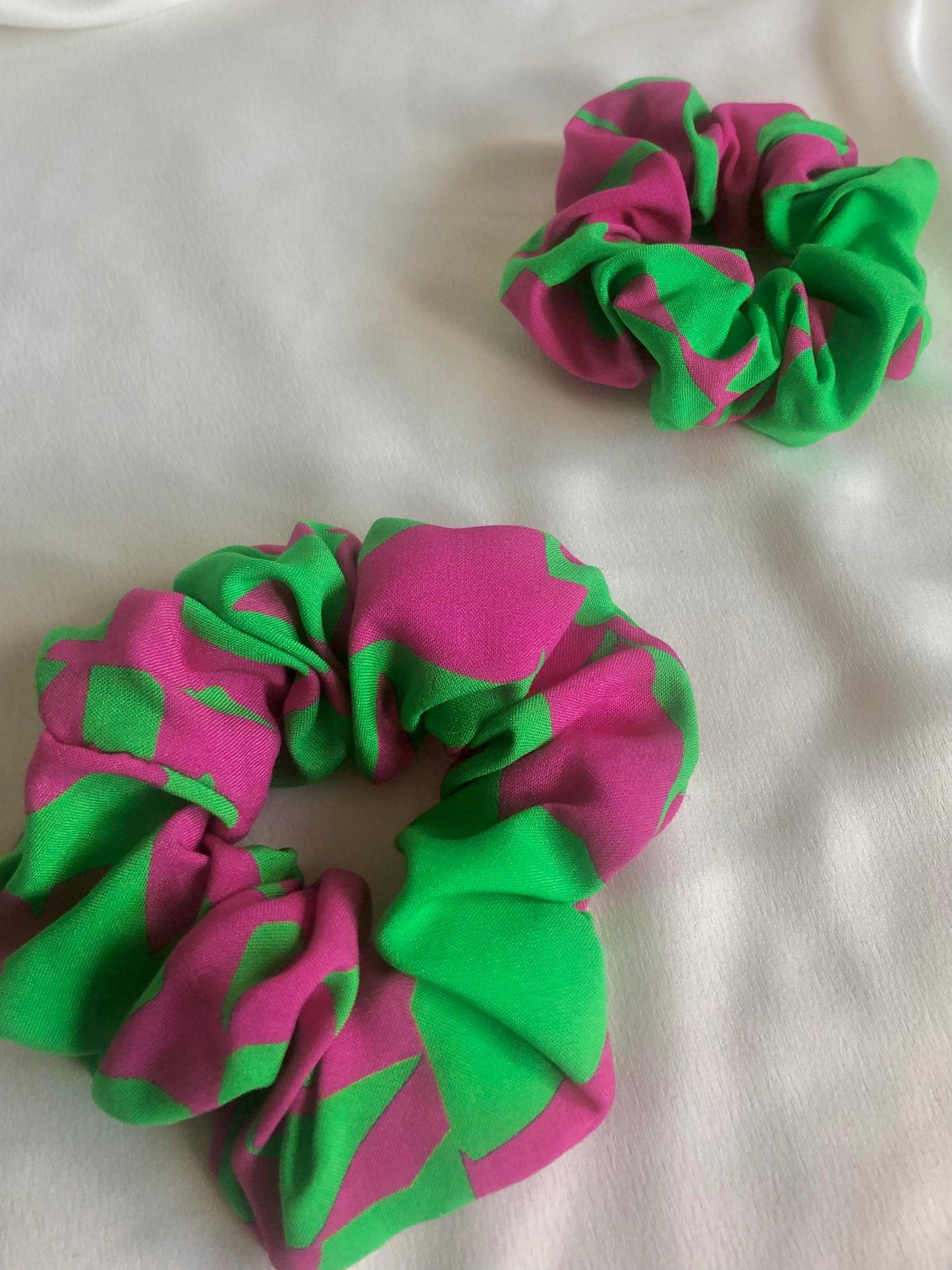 Tutti Frutti Green and Pink Abstract Print Scrunchie - choose size