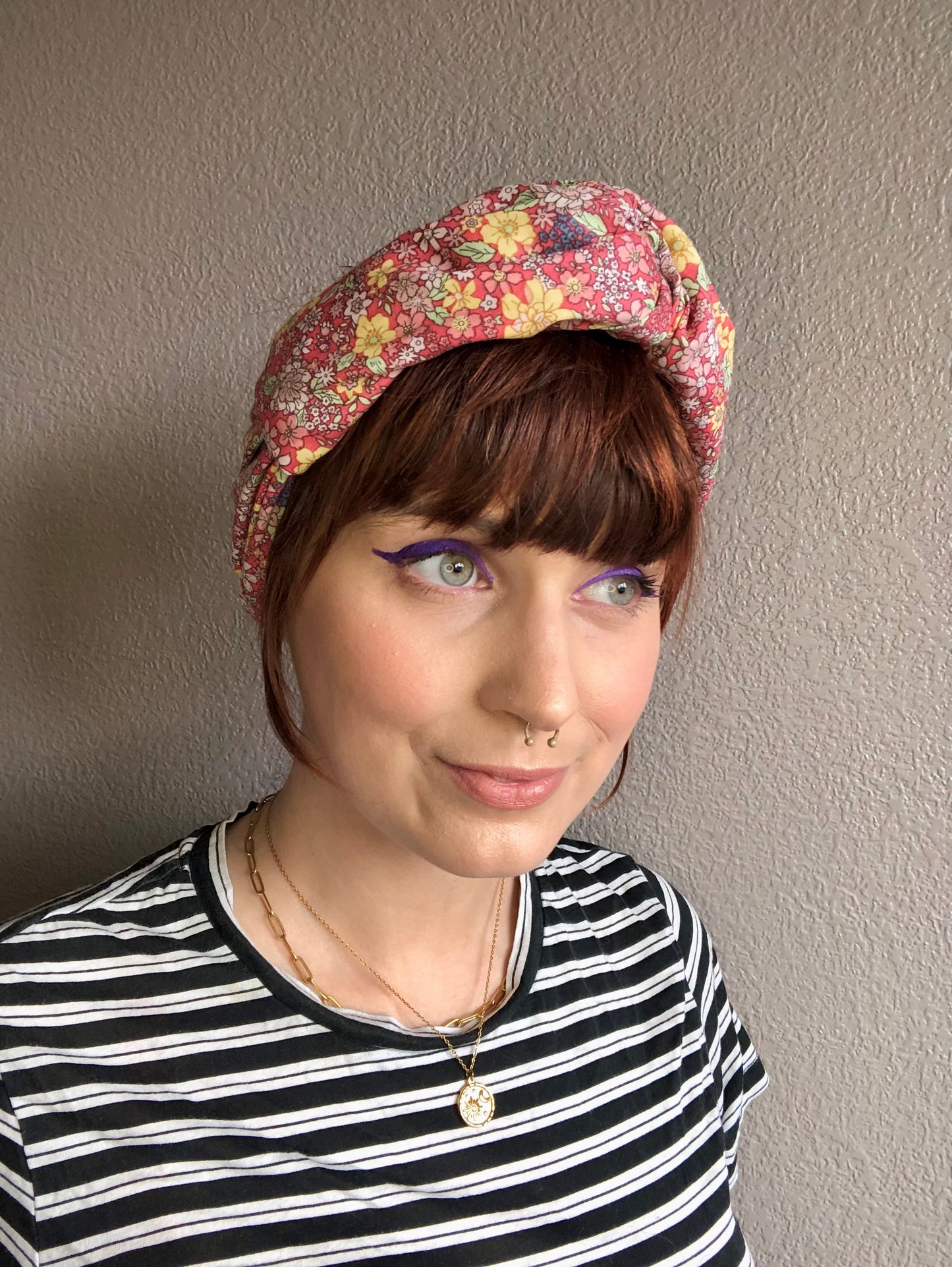 Ditsy floral print - coral or blue wire wrap headband