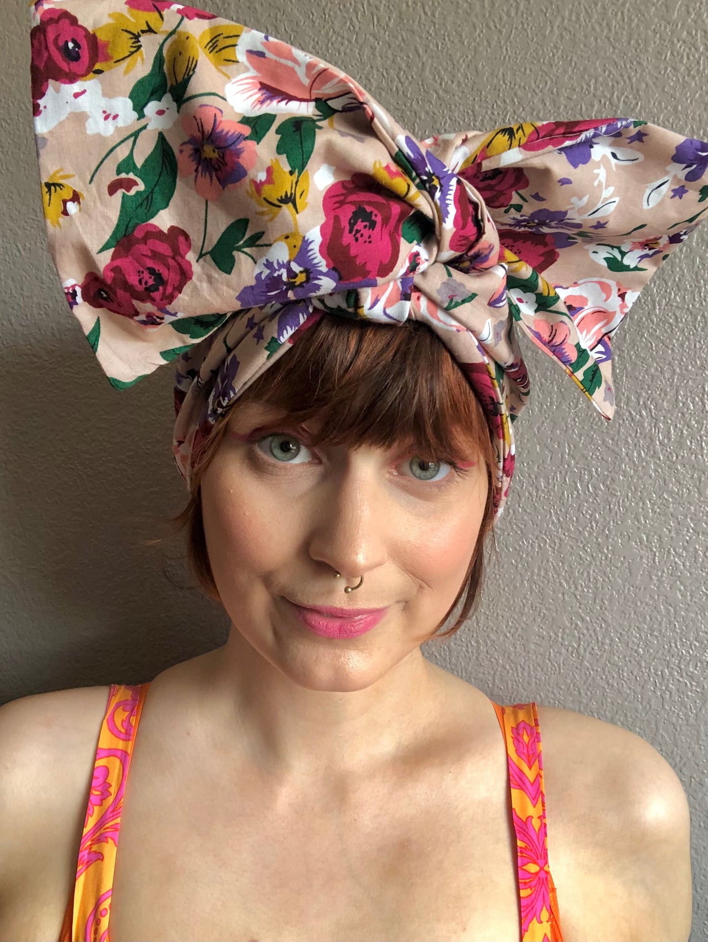 Big bloom multicolour floral print wire wrap headband