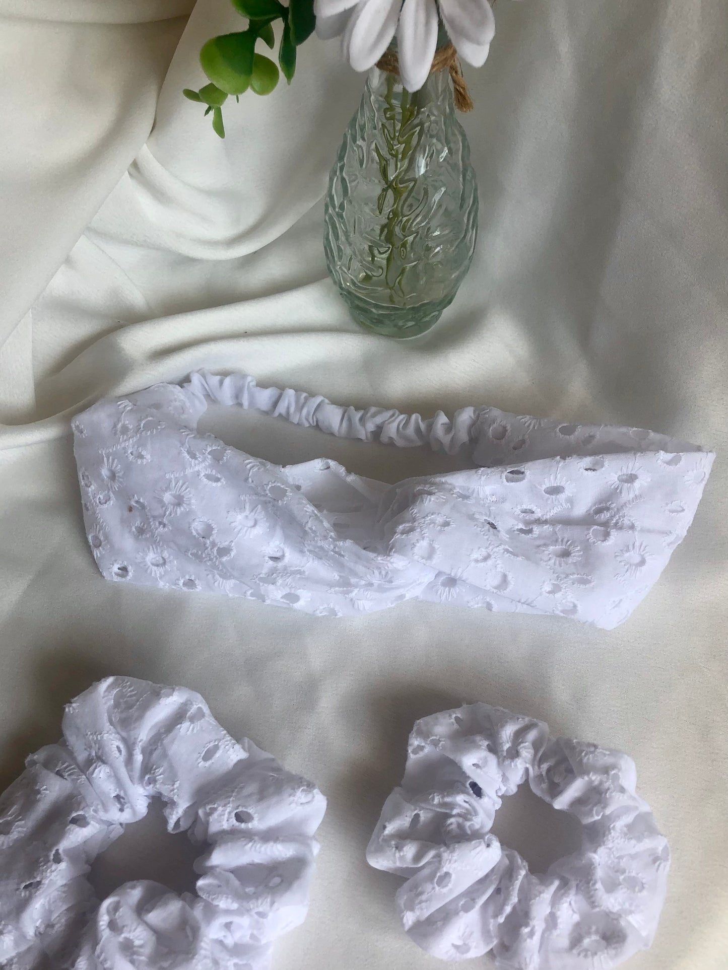Ginny White Broderie Anglaise Cotton Hair Scrunchie - choose size
