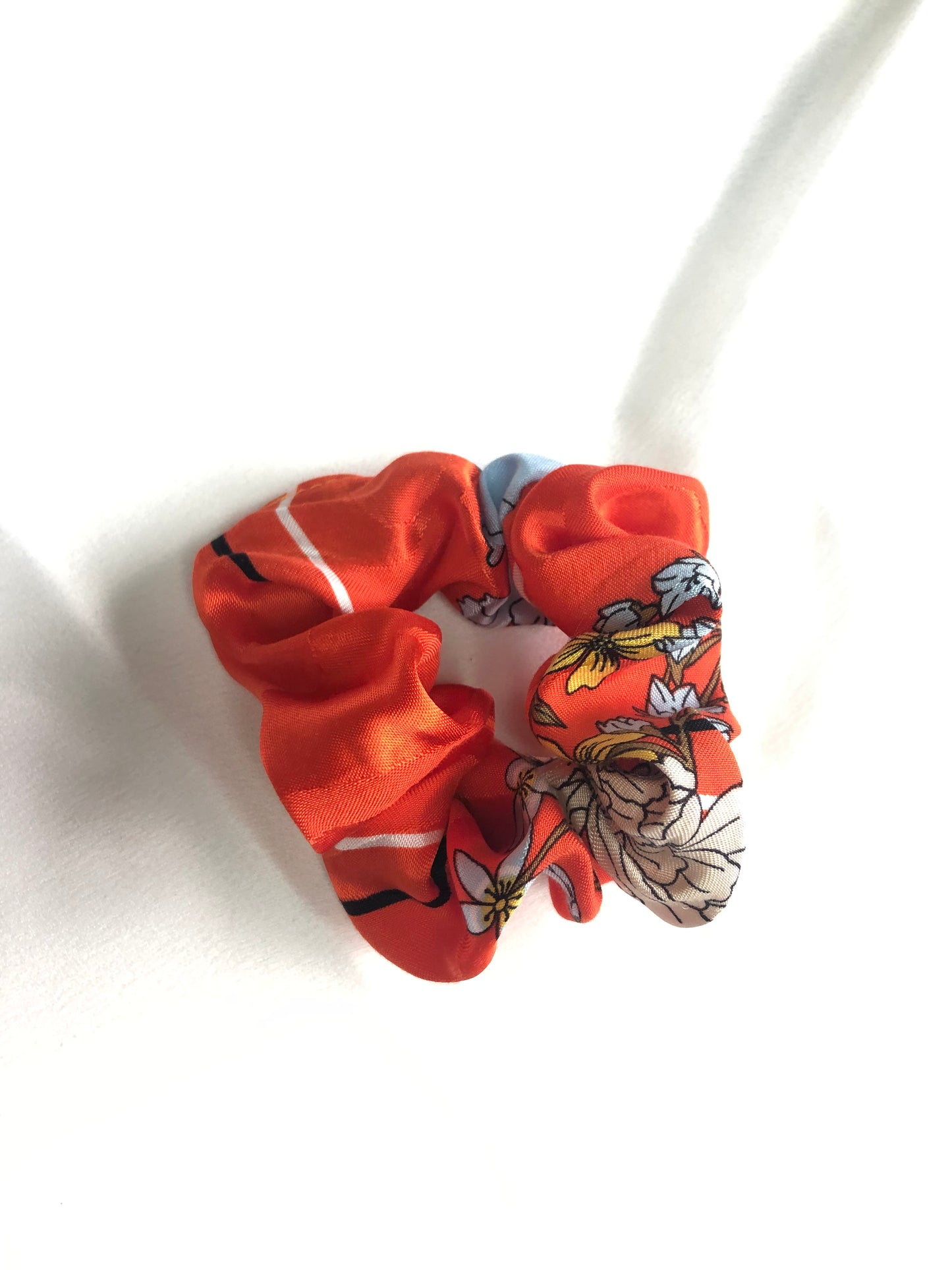 Orange floral satin scrunchie - choose size