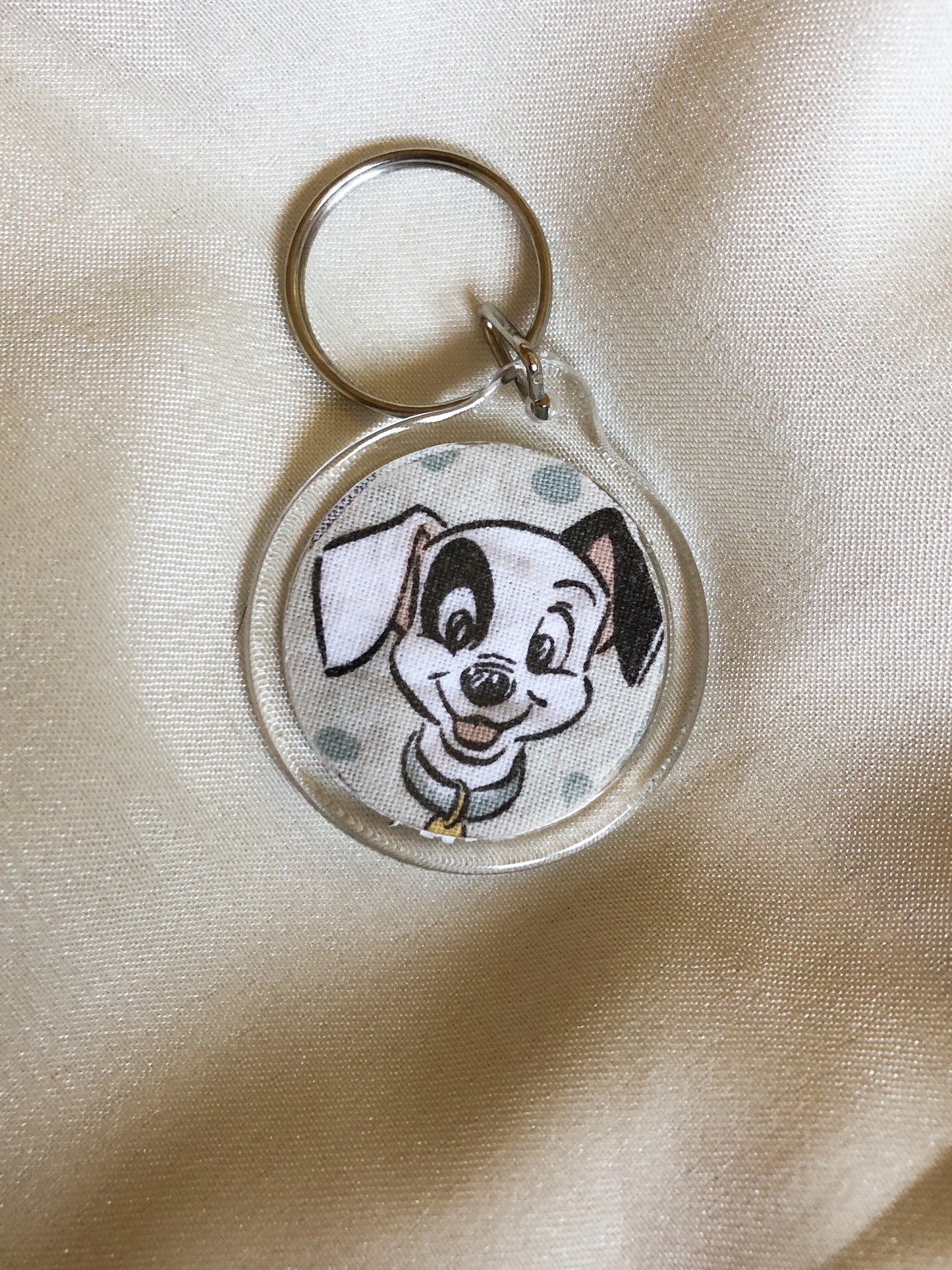 Circle Keyring - Patch Puppy Dalmatian Dog - Upcycled - Duo Design