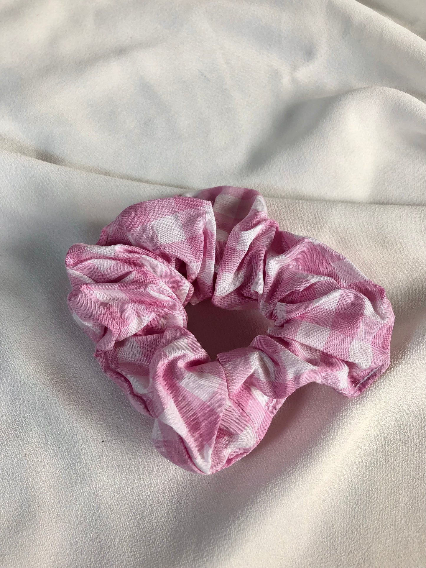 Polly - Baby Pink Gingham Print Hair Scrunchie - choose size