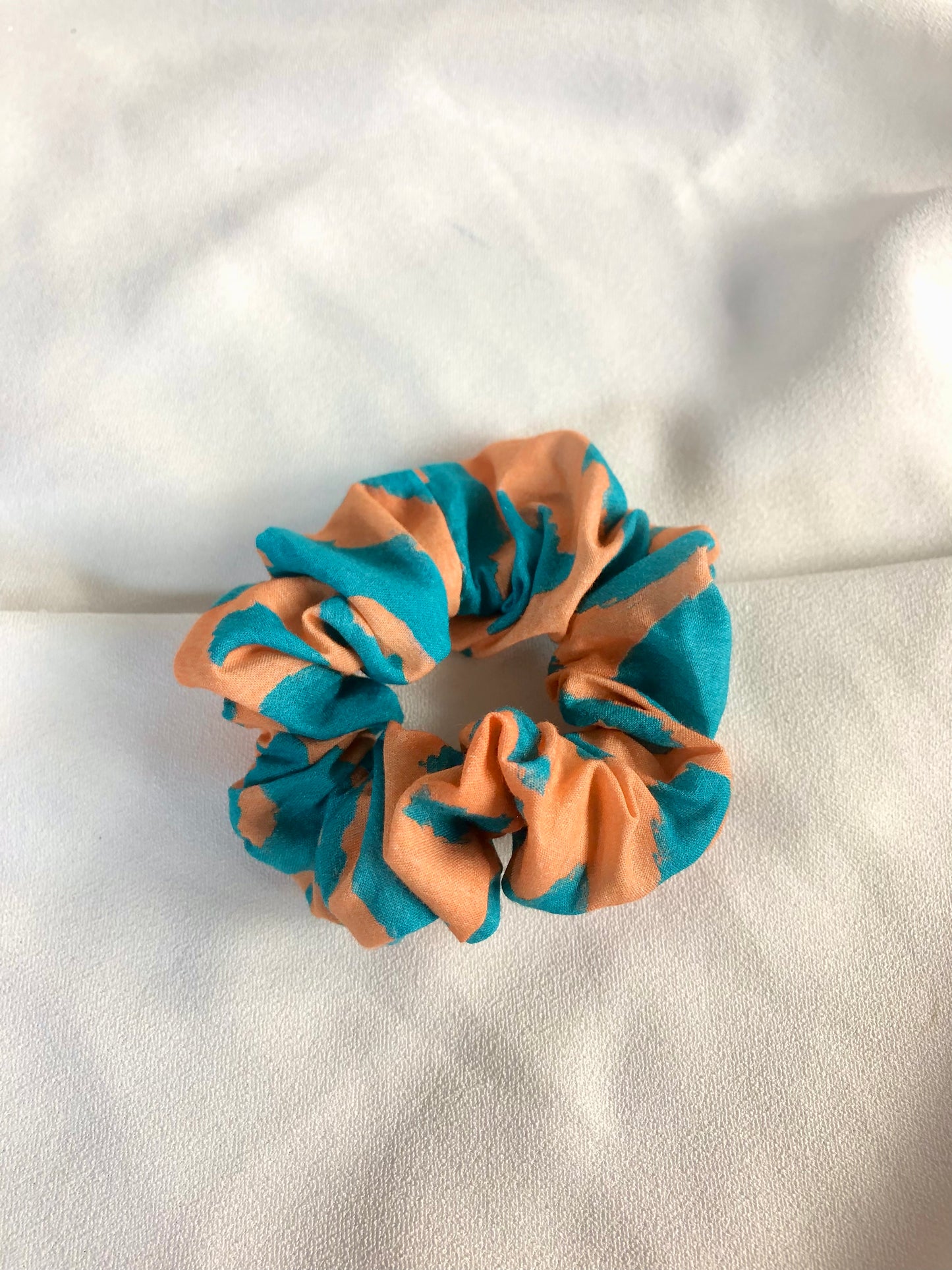 Orange and Turquoise Large Leopard Print Hair Scrunchie - deadstock - choose size