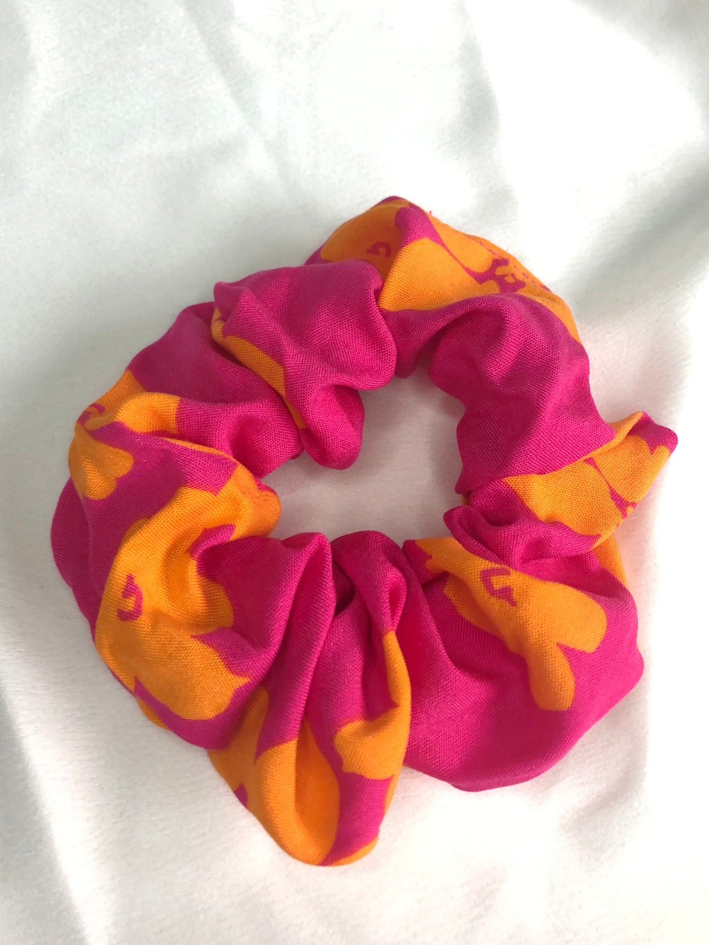 Pink and orange floral scrunchie - choose size