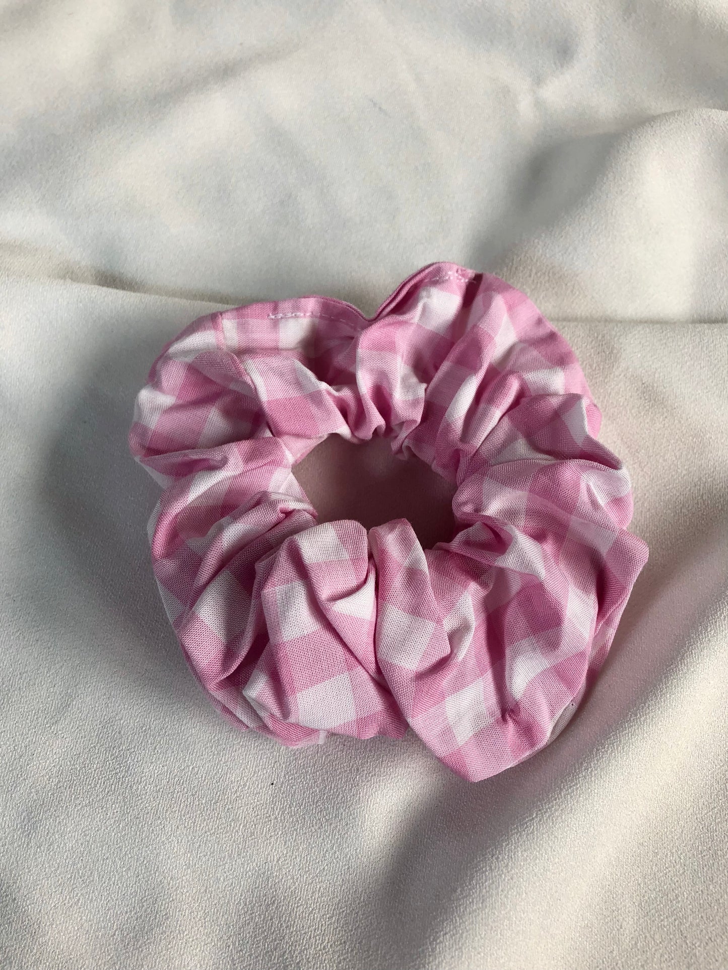 Polly - Baby Pink Gingham Print Hair Scrunchie - choose size
