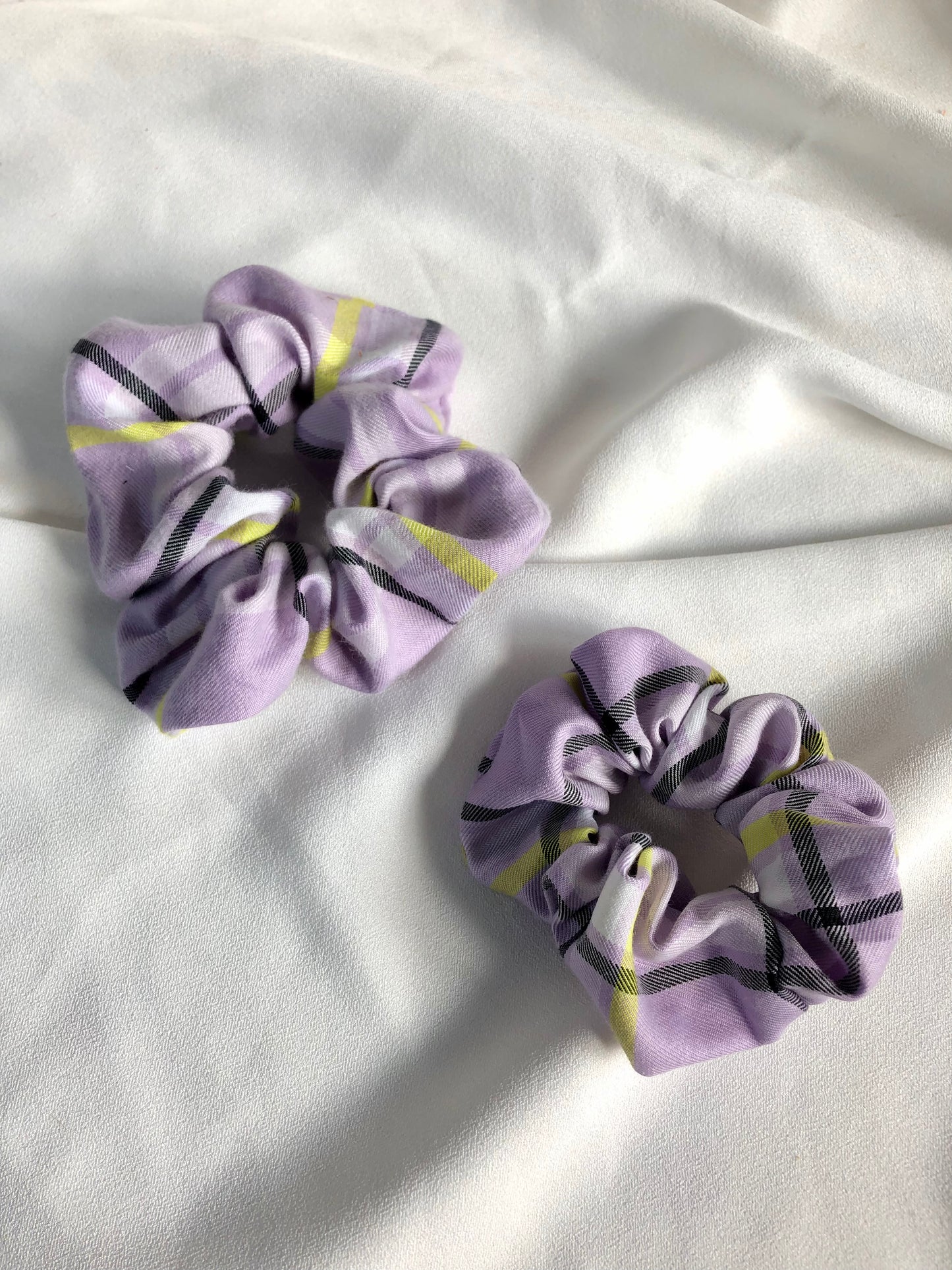 Daphne Lilac & Lime Large Check Hair Scrunchie - deadstock - choose size