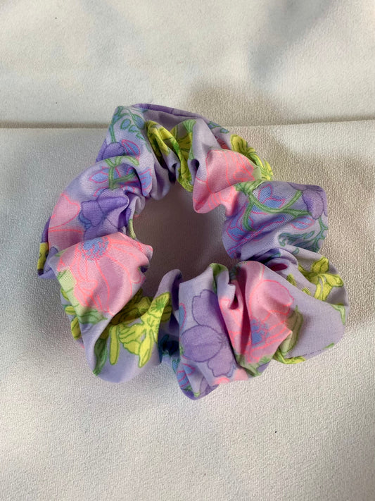 Lillia Lilac, Green & Pink Floral Hair Scrunchie - choose size