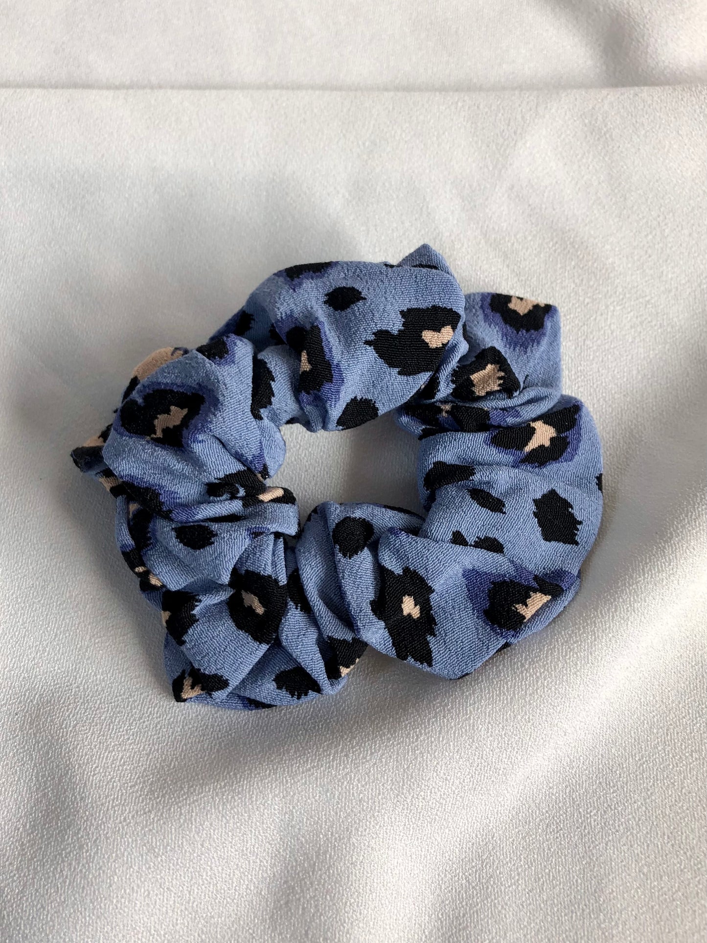 Perrywinkle Blue & Nude Leopard Print Hair Scrunchie - deadstock - choose size