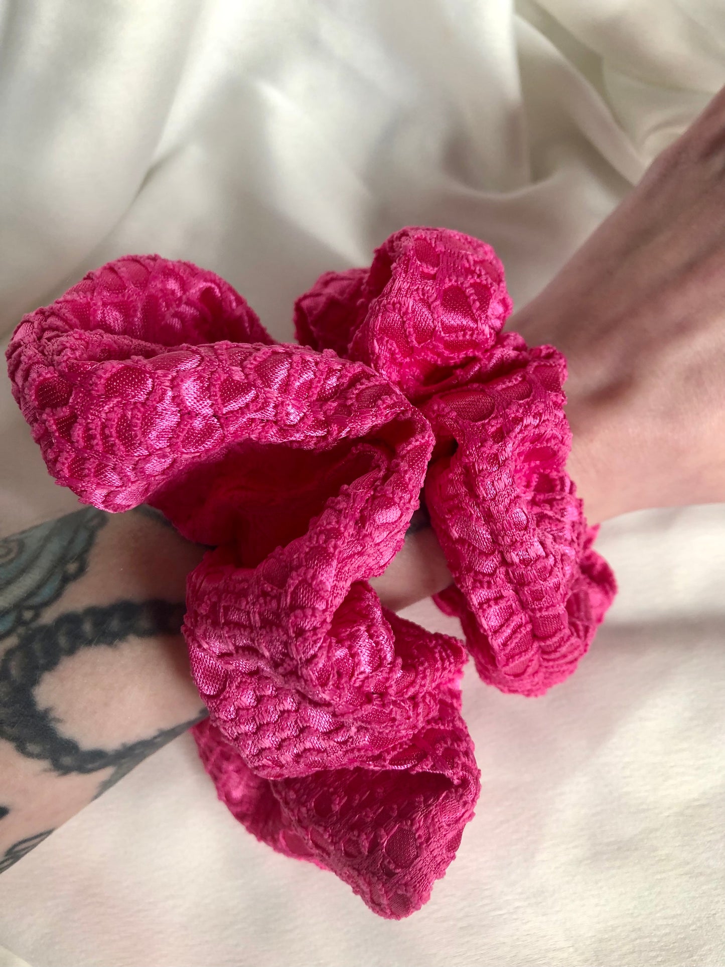 Hot Pink Textured Lace Hair Scrunchie - choose size