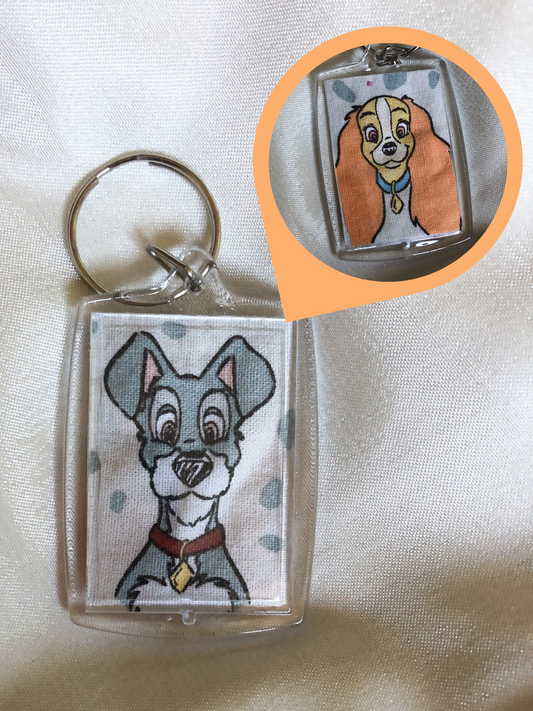 Rectangle Keyring - Tramp Lady Dogs - Upcycled - Duo Design
