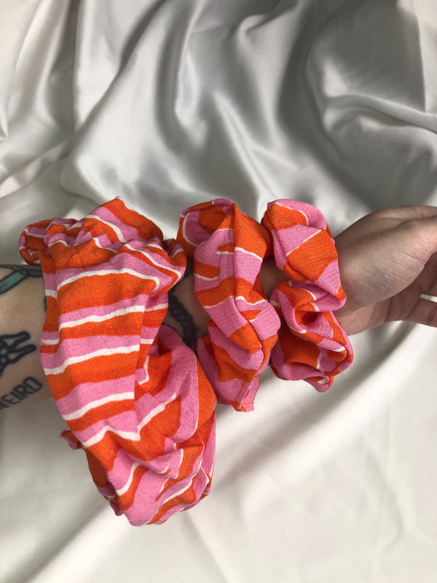 Eloise pink & orange zebra print scrunchie - choose size