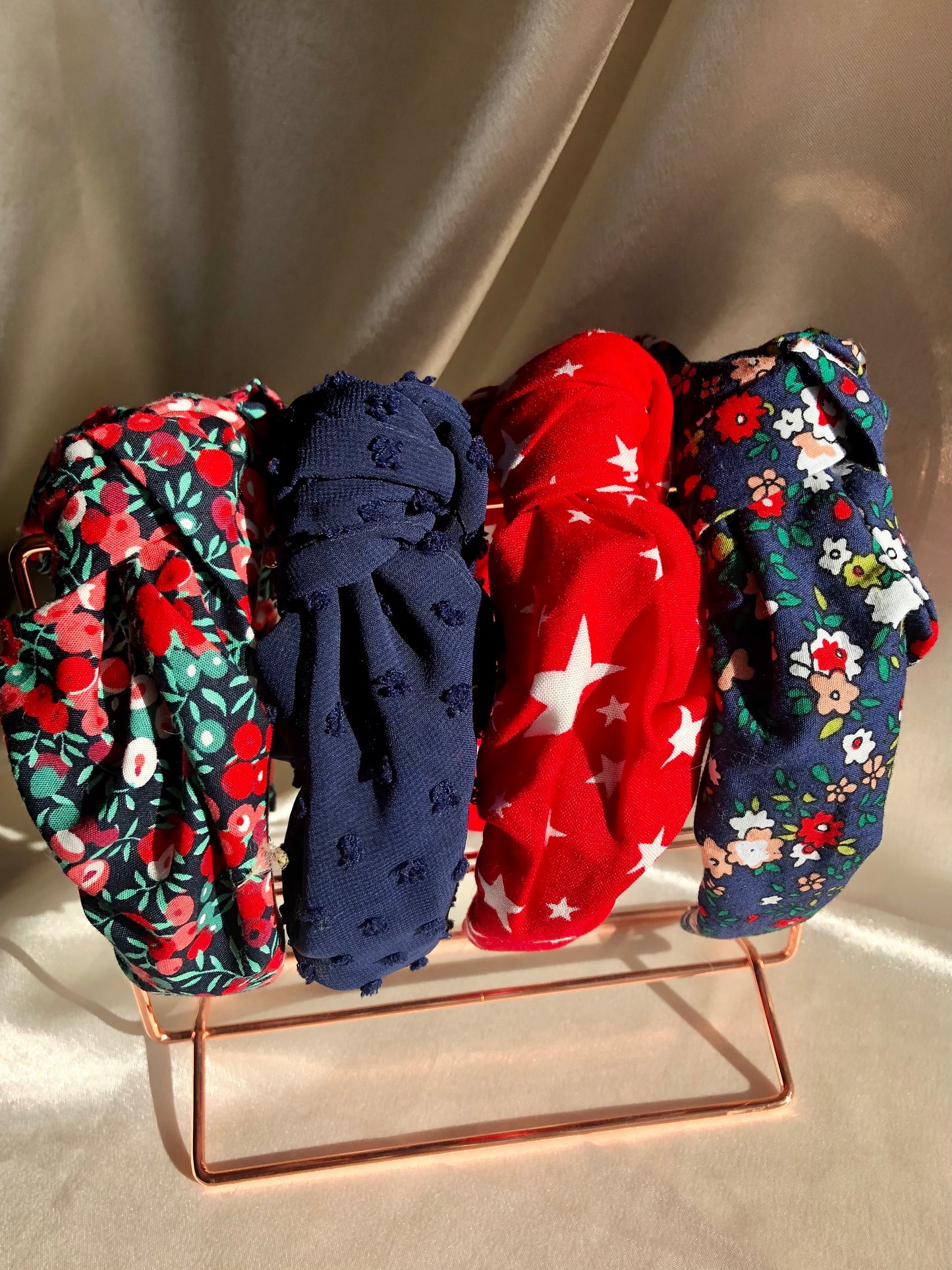 Navy Winter Floral Cotton Hair Band - choose style