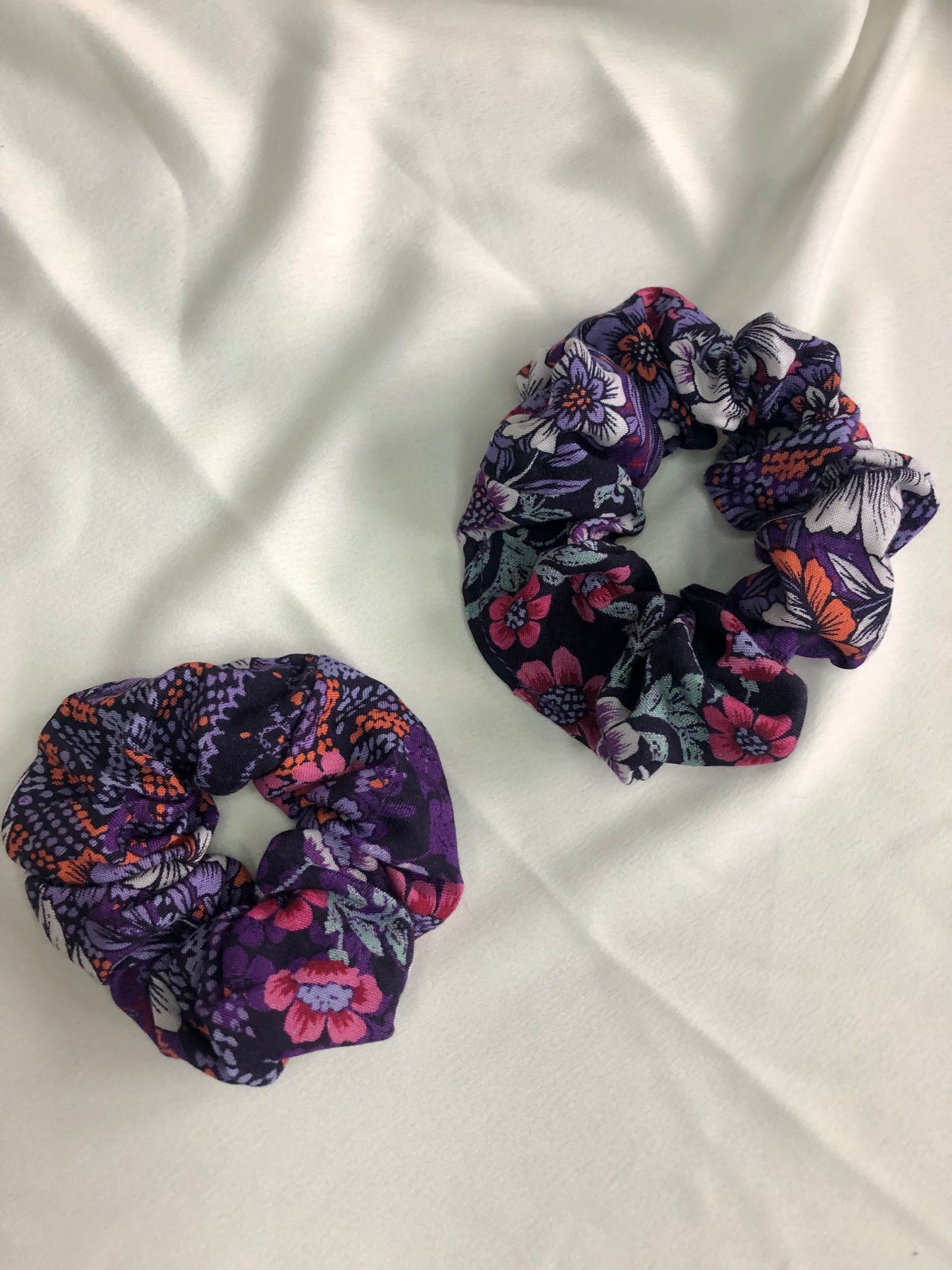 Purple & orange floral print scrunchie - choose size