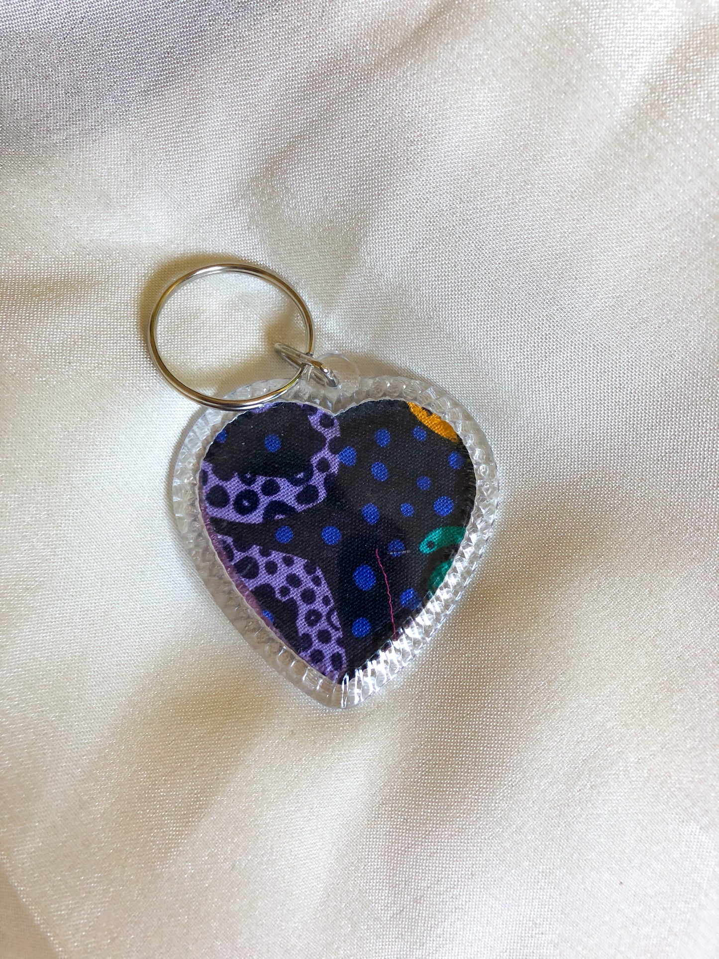 Heart Shaped Keyring - Lilac Leopard Jungle - Upcycled - Duo Design