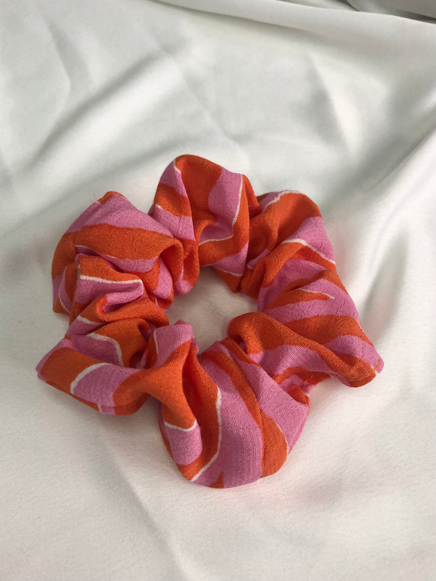Eloise pink & orange zebra print scrunchie - choose size