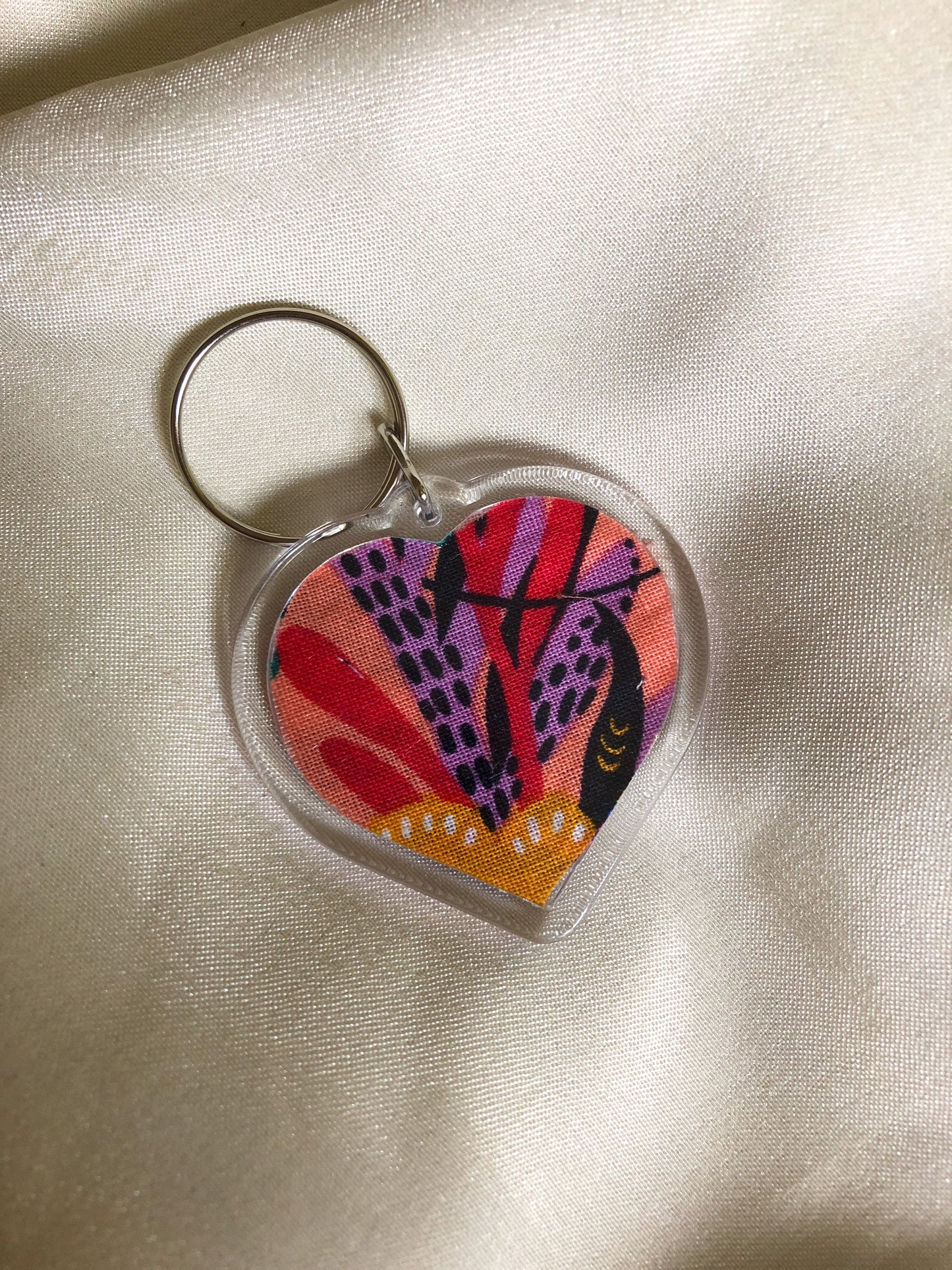 Heart Shaped Keyring - Coral Jungle - Upcycled - Duo Design