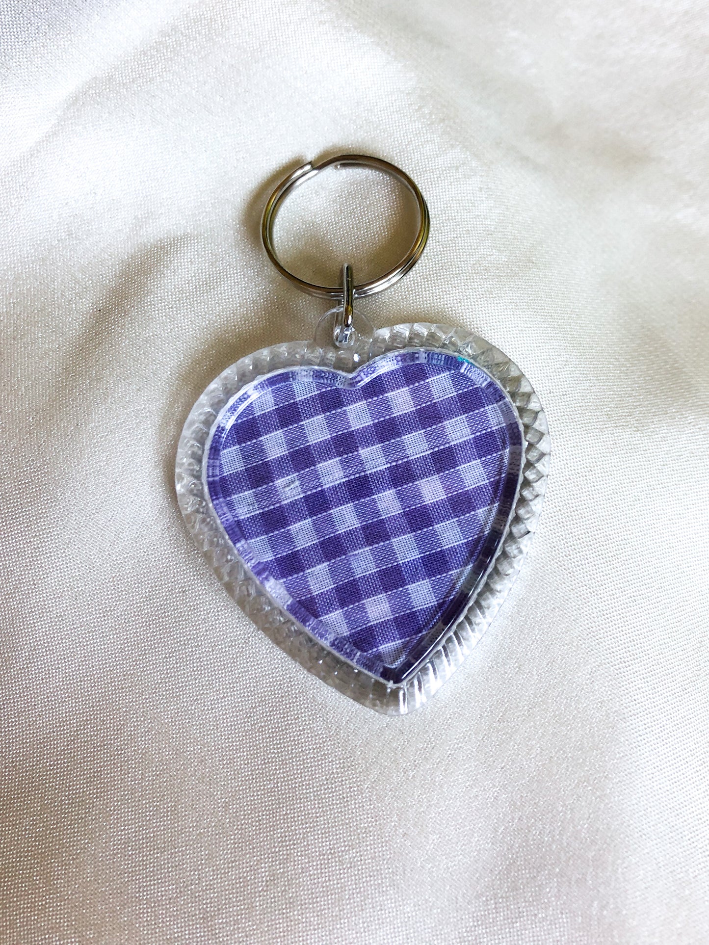 Heart Shaped Keyring - Purple Leaf - Upcycled - Duo Design