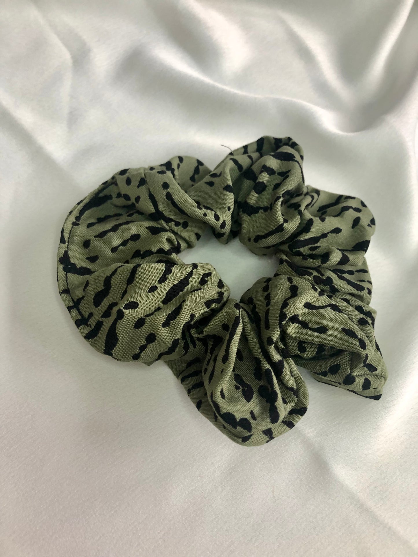 Khaki and black print scrunchie - choose size