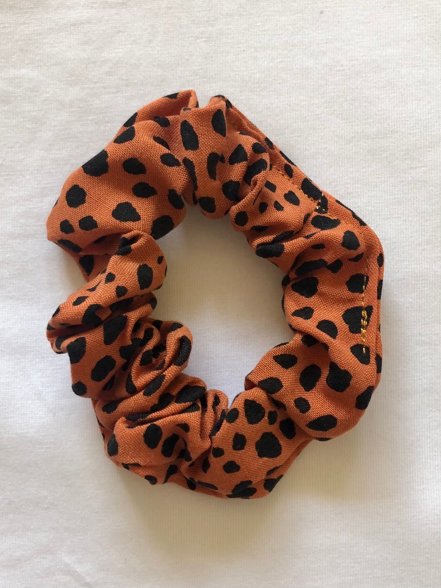 Pumpkin Orange with Black Dalmatian Spot Scrunchie - deadstock