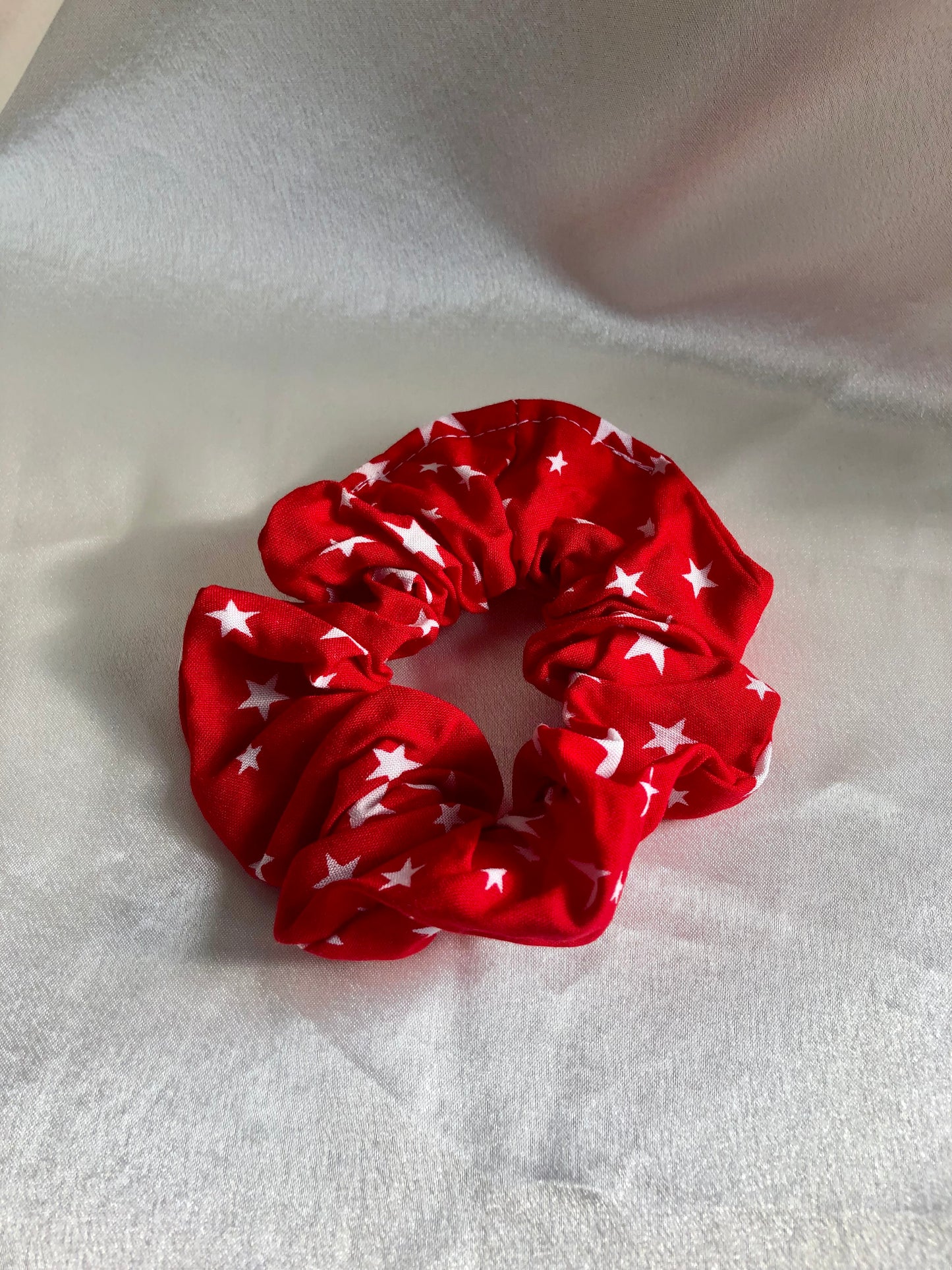 Red with White Stars Print Scrunchie - choose size