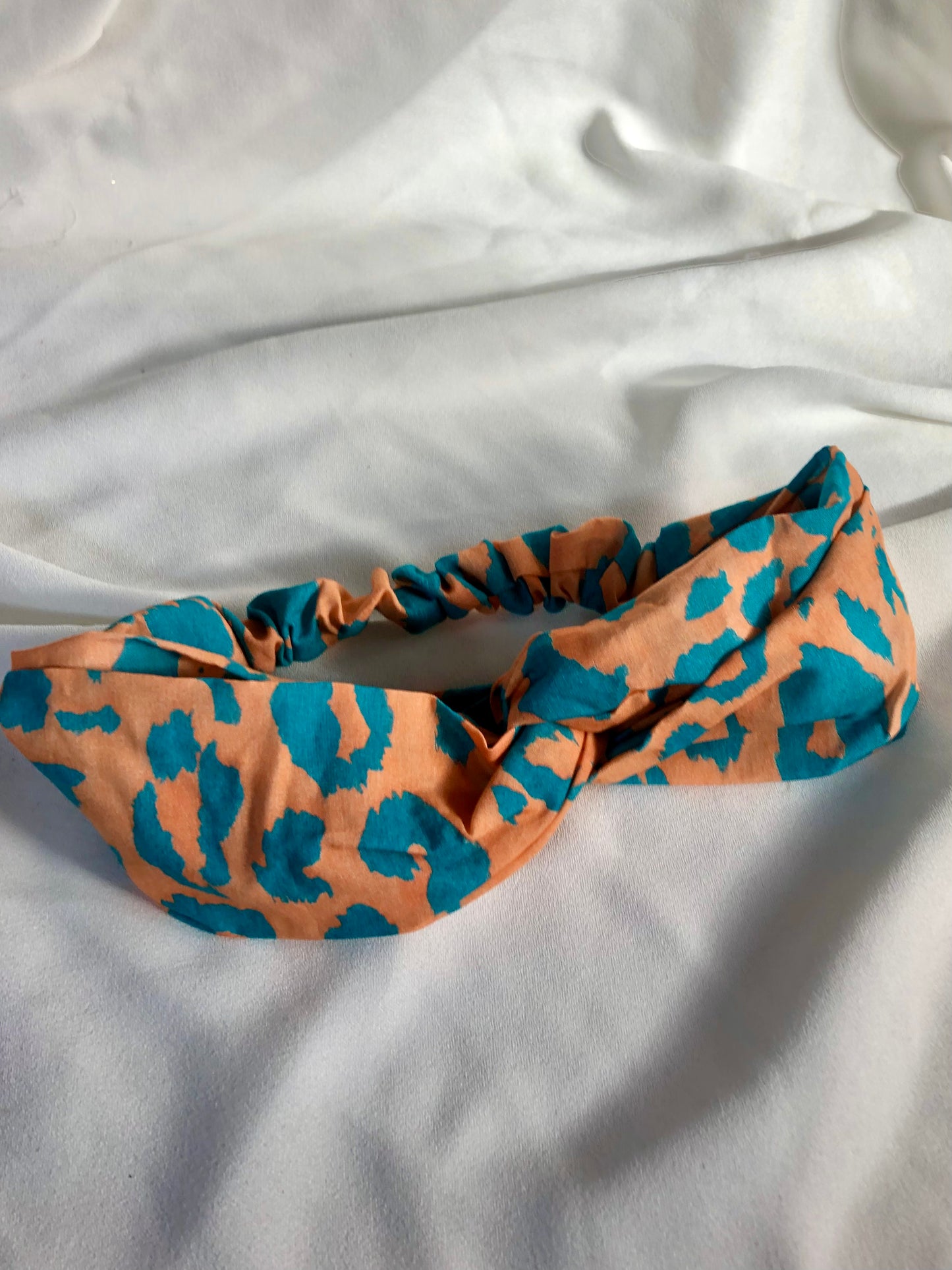 Orange and Turquoise Large Leopard Print Stretch Headband