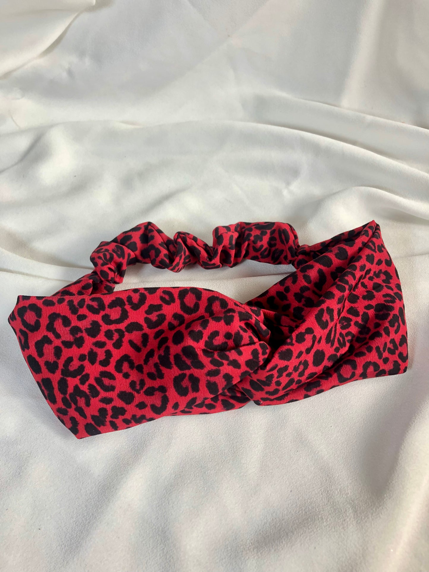 Red Leopard Print Stretch Headband - deadstock