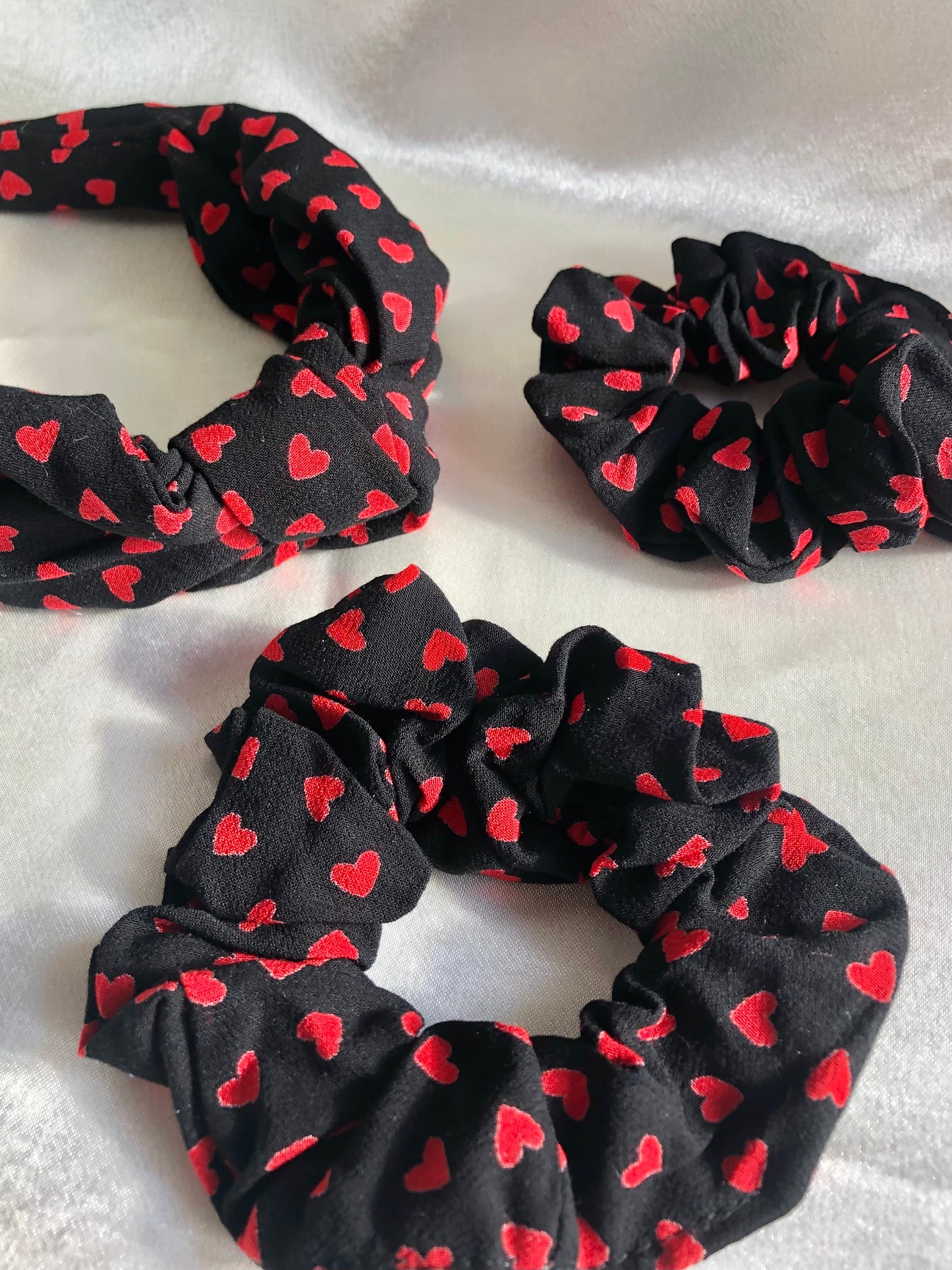 Black with Red Heart Print Scrunchie - choose size
